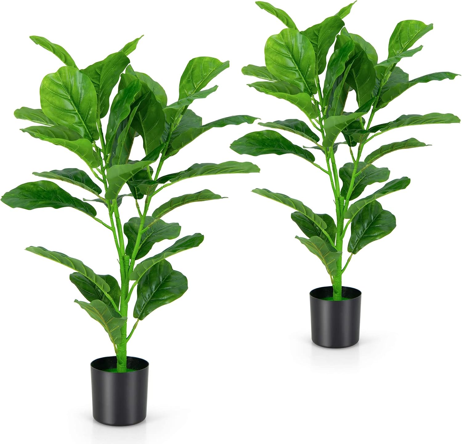 COSTWAY 2 Pack Artificial Fiddle Leaf Fig Tree, 90cm/100cm/140cm Ficus