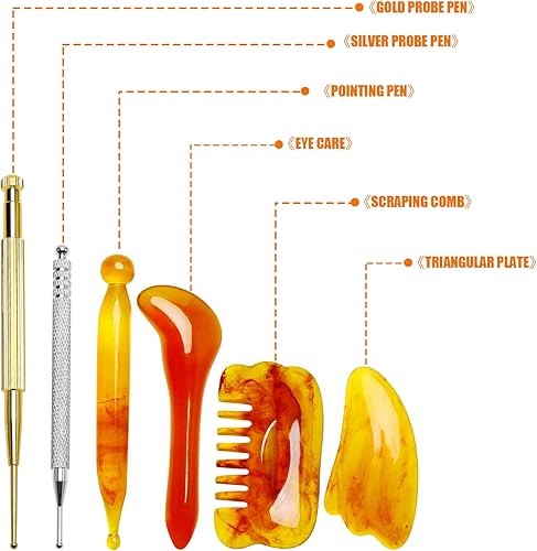 Miniatura 3 de Gua Sha - Herramienta de masaje, 6 unidades, palo de estiramiento facial, bolígrafo de acupuntura manual, tabla de raspar de masaje, tablero