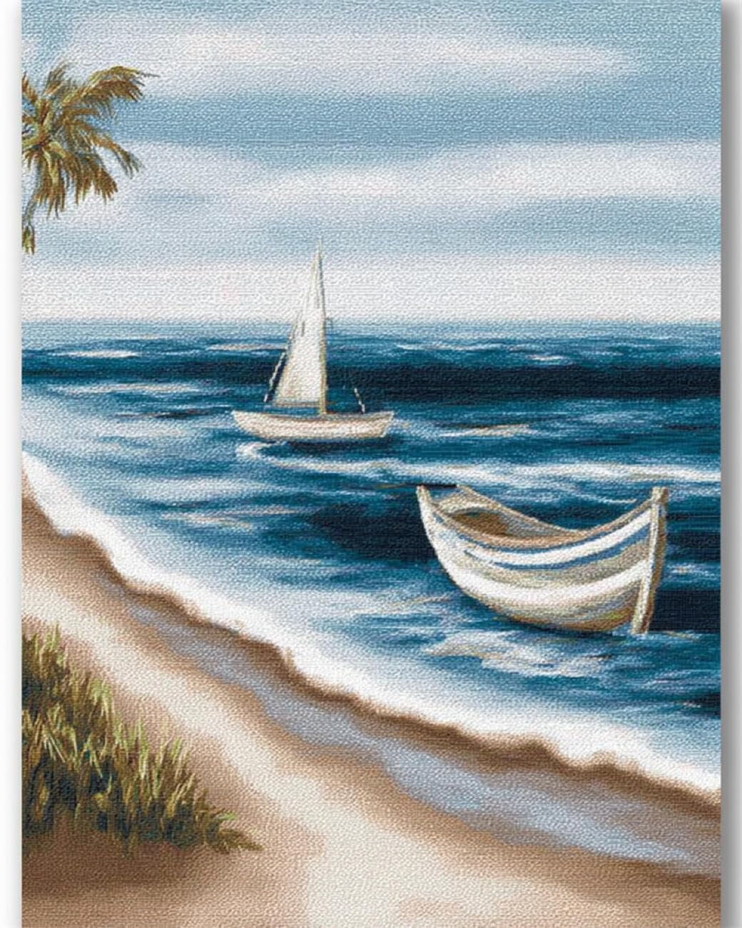 AMBATTERY Landscape DIY Bead Embroidery Kits Beach Boat Needlepoint Handcraft Kit DIY Beaded Painting 3D Tapestry Bead Cross Stitch Set 50x60cm