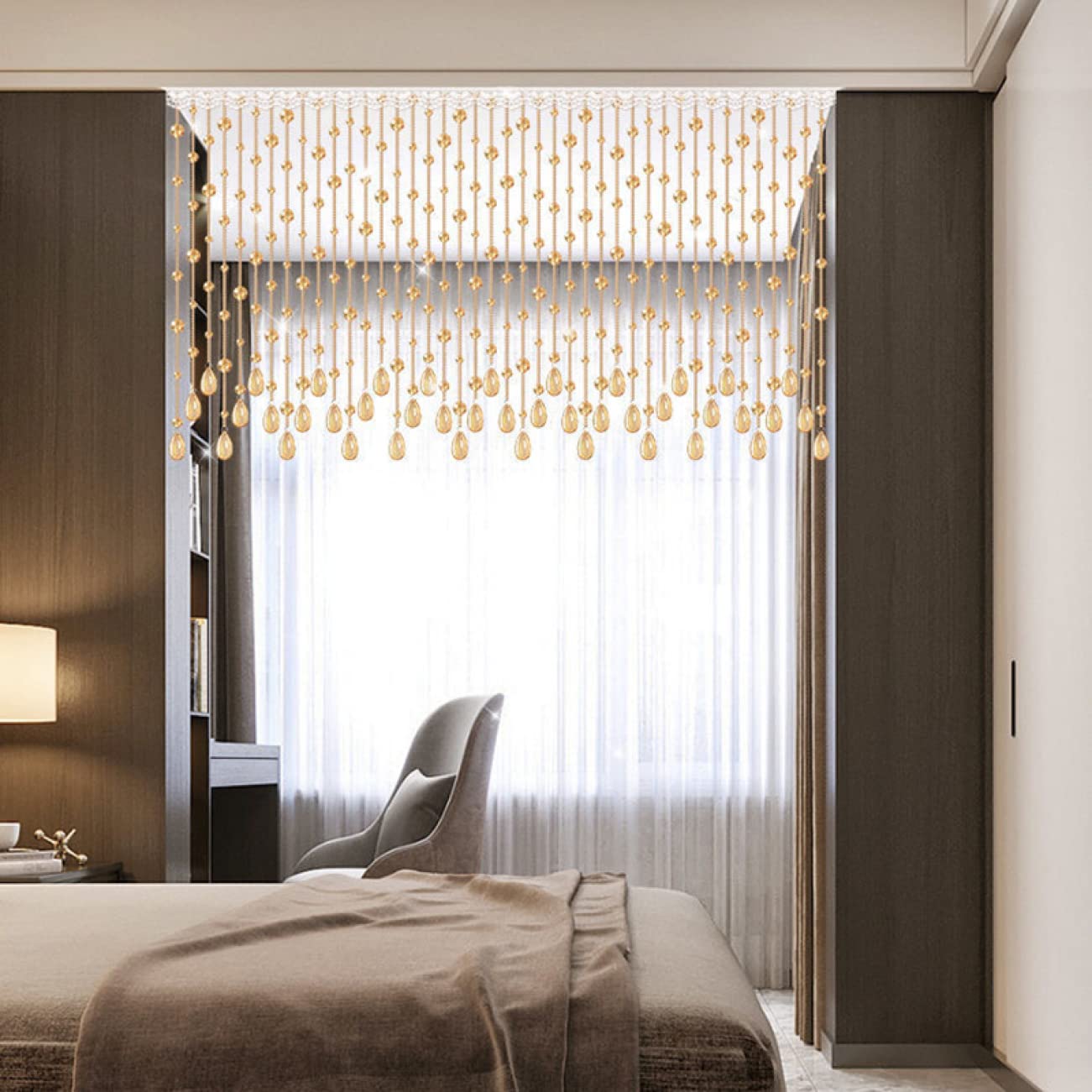 2点買いで2000円OFF！ ビーズカーテン　のれん　ブラウンorグリーン 組み合わせができるのれん ライトグリーン 42×150cm | カーテン