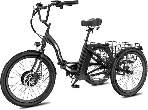 ANCHEER Electric Tricycle for Adults, Peak 600W Folding Electric Trike, 24 499Wh Ebike for Seniors, 15.5MPH Electric Bik