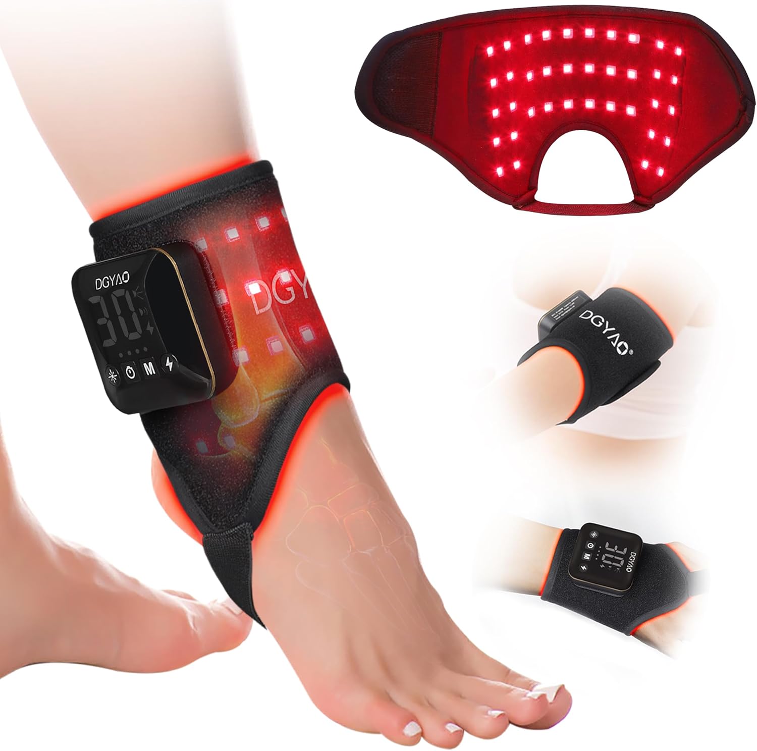 Eicolorte Red Light Therapy for Ankle, Cordless 660nm & 850nm Near Infrared Light Therapy Wrap Wrist Elbow for Muscle & Joint Recovery Home Use for Relax