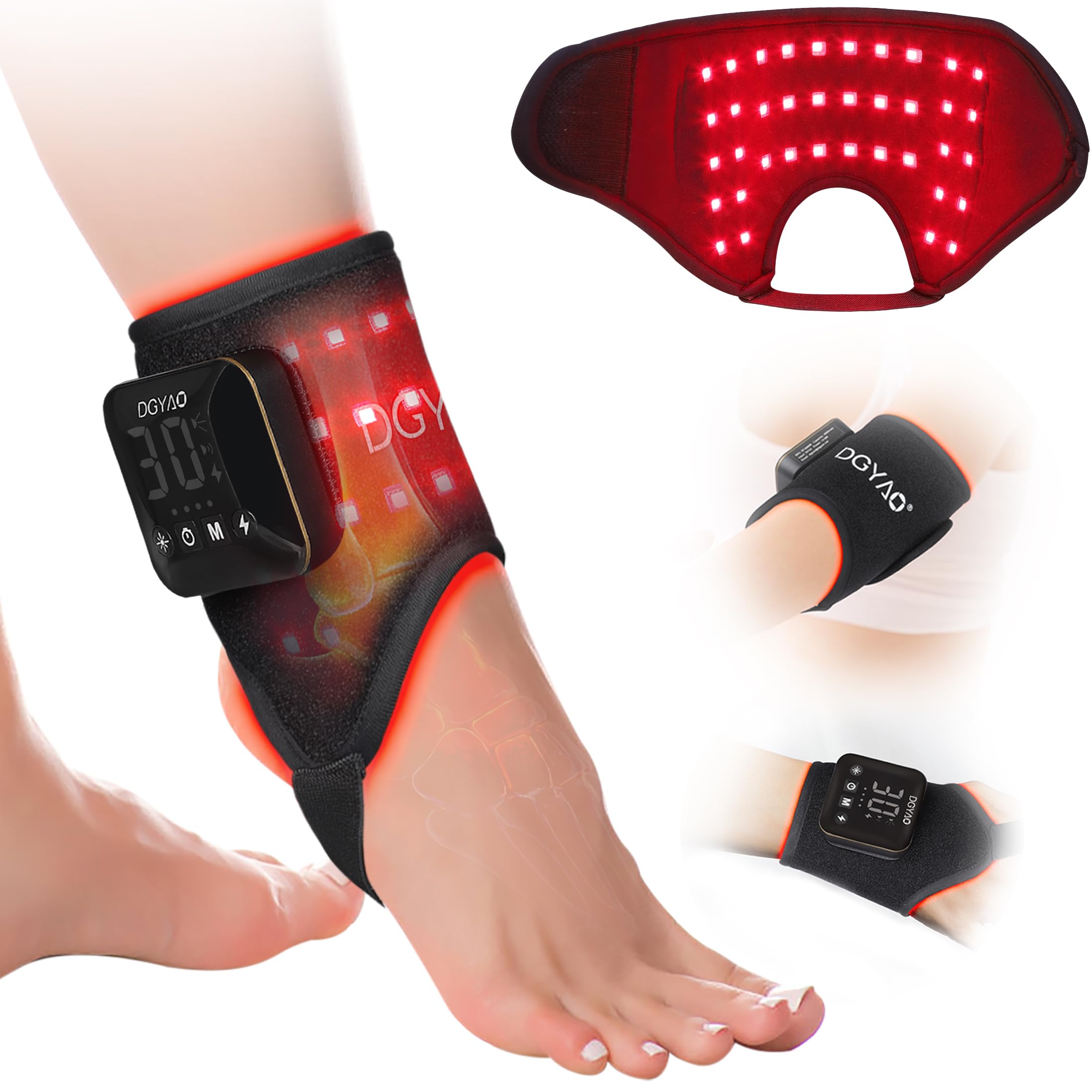 Eicolorte Dispositivo di terapia a luce rossa per alleviare il dolore a caviglia, polso e gomito, avvolgimento portatile senza fili con piede per terapia della luce infrarossa vicino a 660 nm e 850 nm