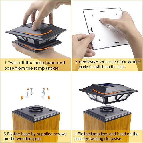 Miniatura 5 de SIEDiNLAR Luces solares para postes al aire libre, 2 modos, luz LED para valla de cubierta de 4 x 4, 5 x 5, 6 x 6 pulgadas, decoración de patio,
