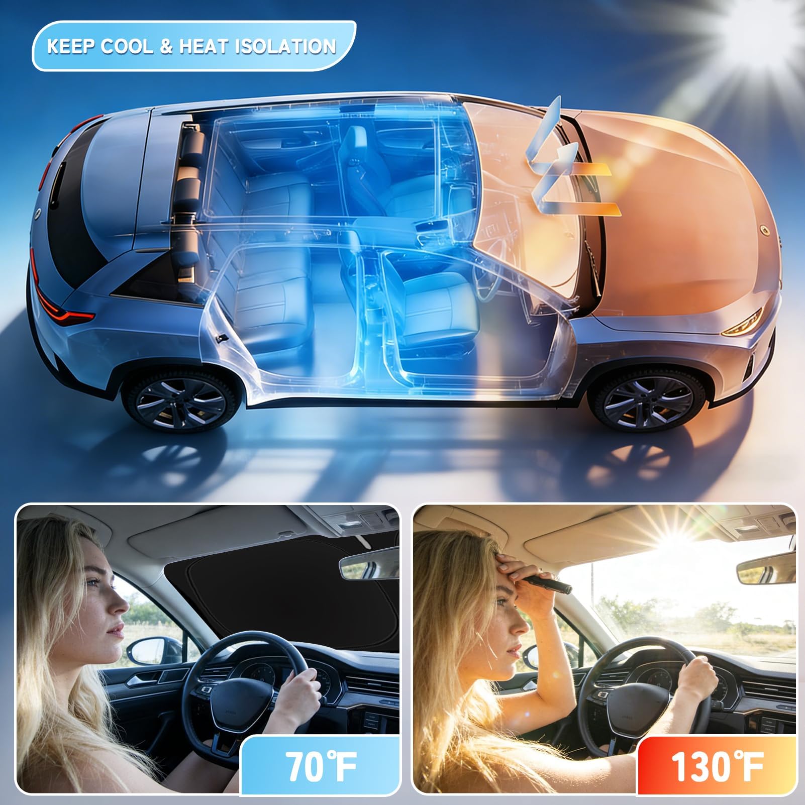 for Focus Windshield Sun Shade Sunshade for Ford Focus 2012-2018 Windshield Cover Fit 2020 2024 Focus S RS, ST, SE, SEL, Titanium, Electric Sedan Hatchback Accessories Sun Visor Protector Block UV Ray