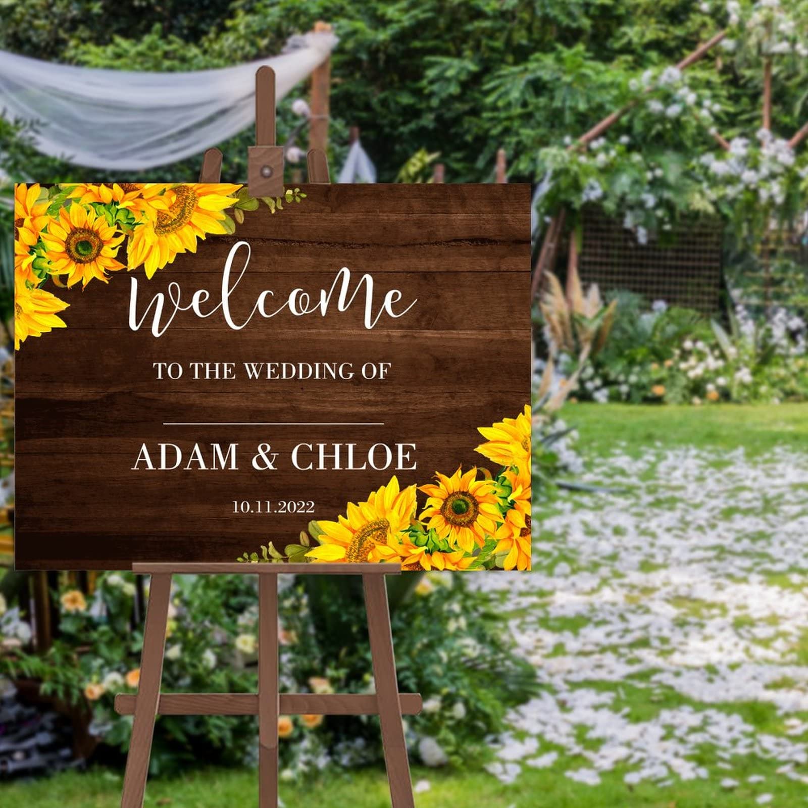 Panneau de bienvenue mariage en bois rustique personnalisable pour réception
