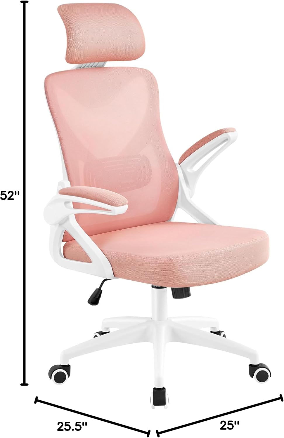 Yaheetech Ergonomic Office Chair, High Back Mesh Desk Chair with flip-up Armrests, Adjustable Headrest Computer Chair with Lumbar Support for Home Oiffce Gaming Room, White/Pink