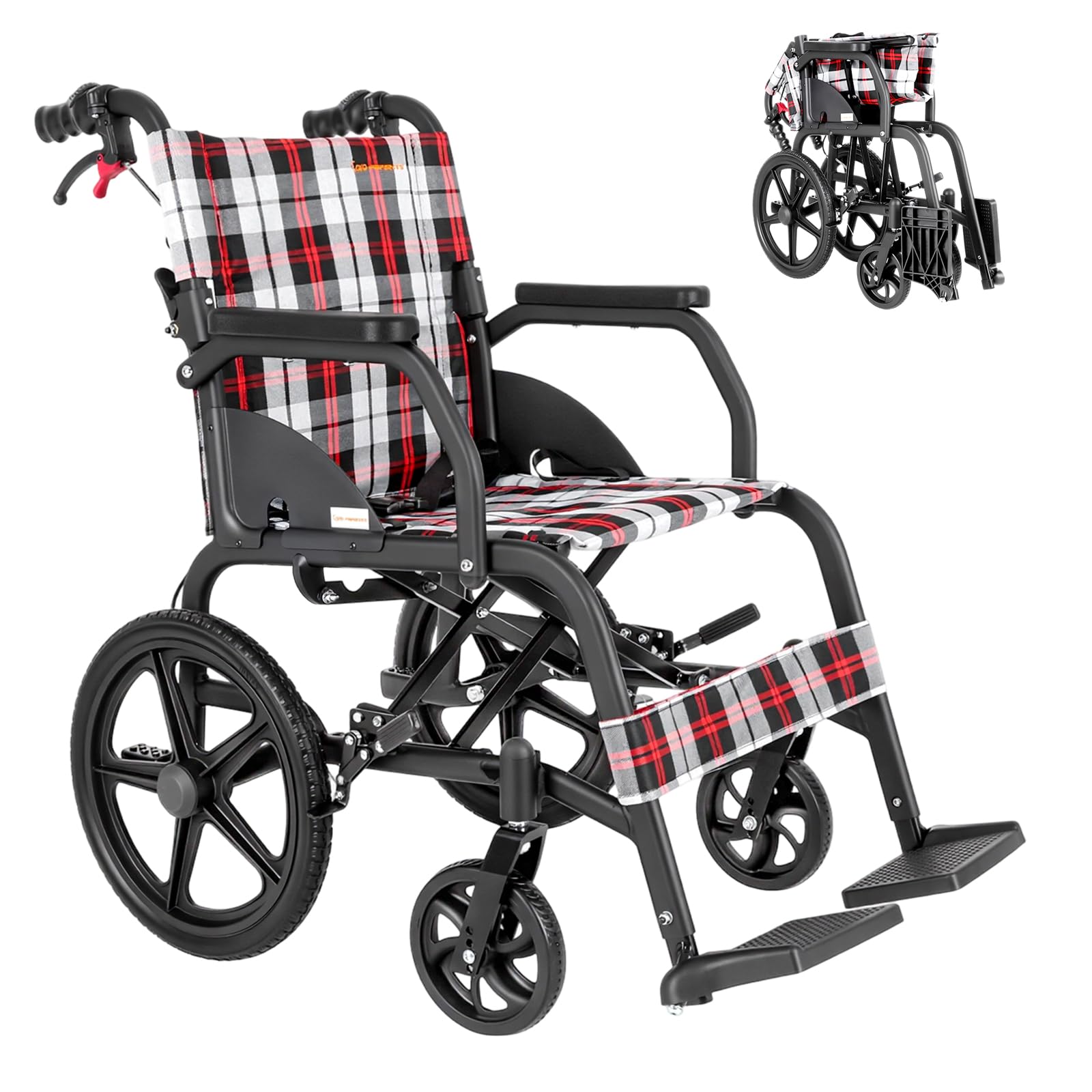 Care-Parents Silla de ruedas plegable, ligera, plegable, silla de ruedas de transporte, silla de ruedas de tránsito para personas mayores, sillas de ruedas de aluminio con reposapiés(CP-30A6N)