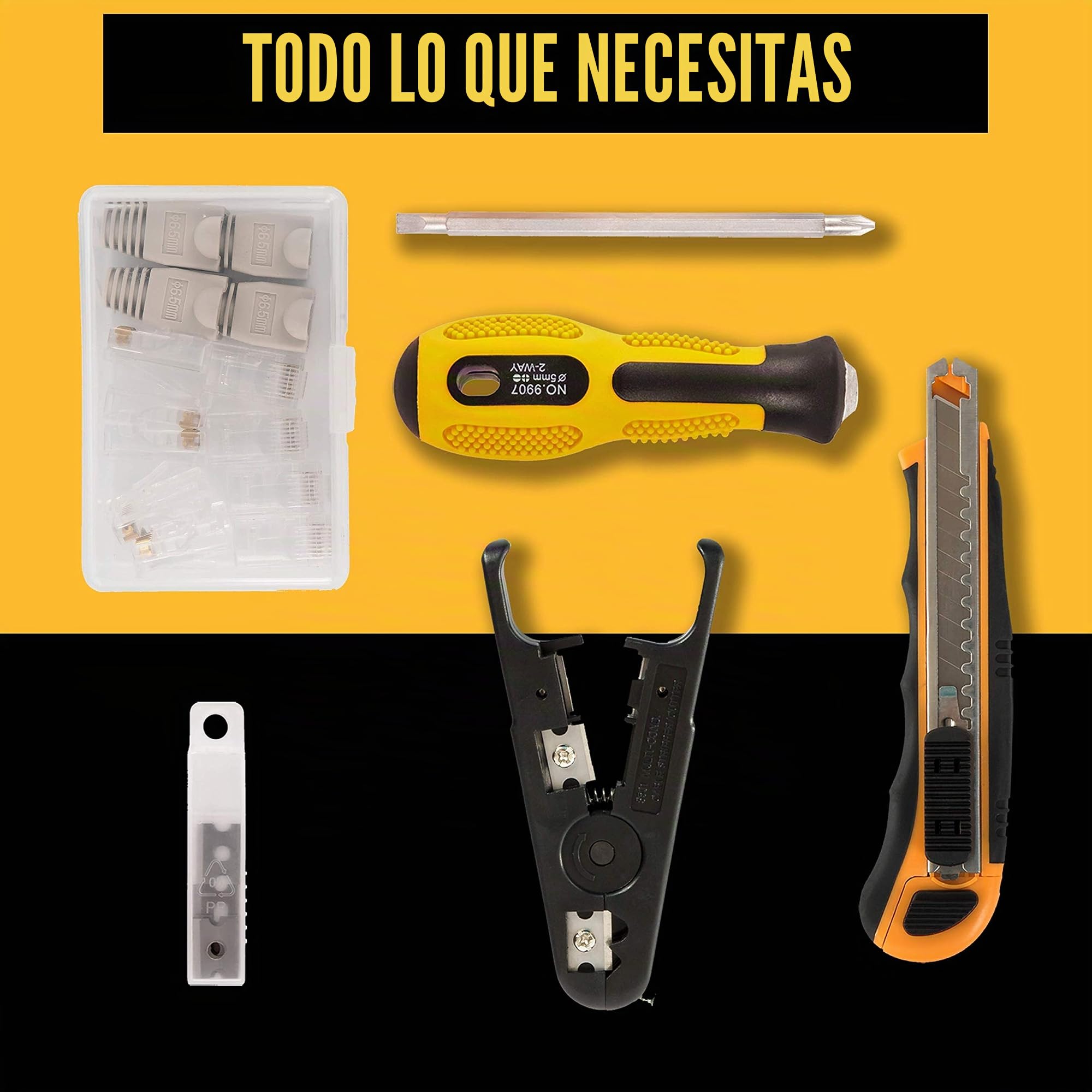 InstallerParts Kit de herramientas de reparación de red 15 en 1 - Juego de herramientas electrónicas | Herramienta de crimpado, probador de cables LAN/Ethernet/Cat5/Cat6, pelacables de calibre,