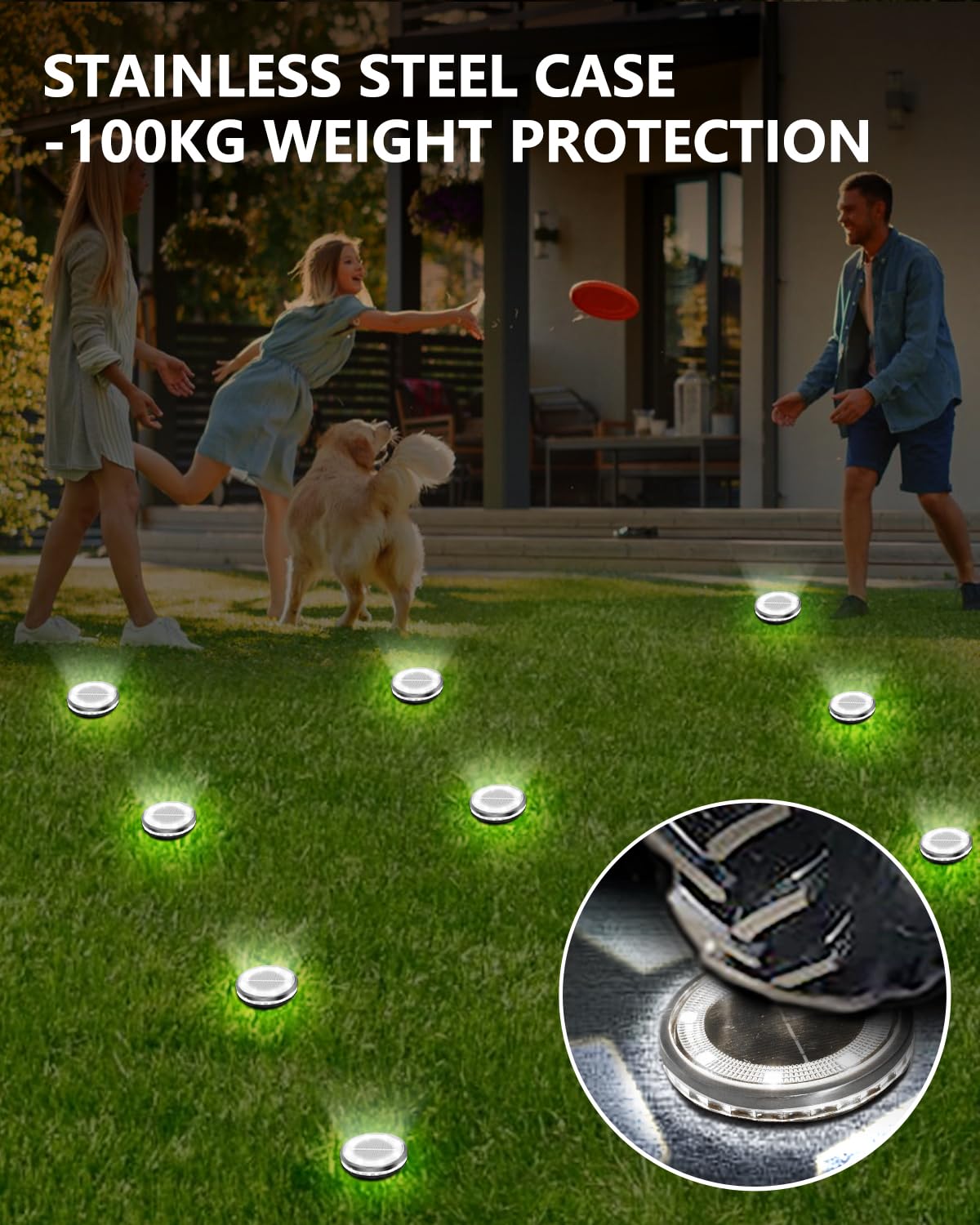 Bowfar 18 pezzi Luci Solari per Esterni, 12 LED Lampade Solare da Terra Bianco Freddo Luci da Giardino, Faretti Sepolta Solari Impermeabili IP65 per Prato, Marciapiede, Patio, Vialetto