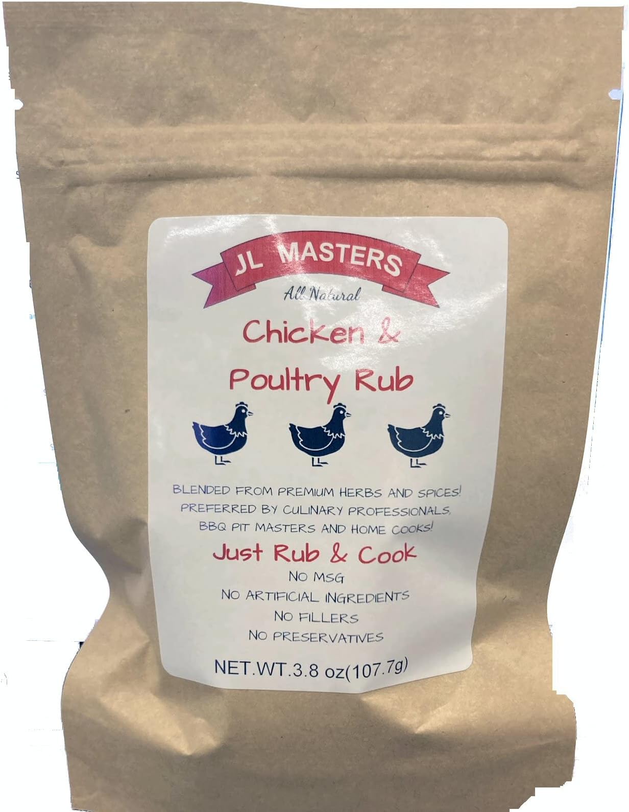 JL MastersAll Natural Meat Rub - for Chicken & All Poultry (three) 3.8oz packages