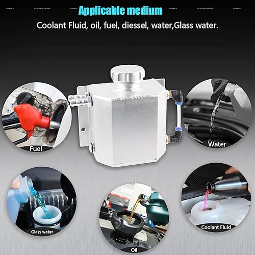 Miniatura 5 de Tanque de Radiador de Refrigerante Universal de 1L - Tanque de Desbordamiento y Expansión, Depósito de Recuperación de Agua (Plateado)