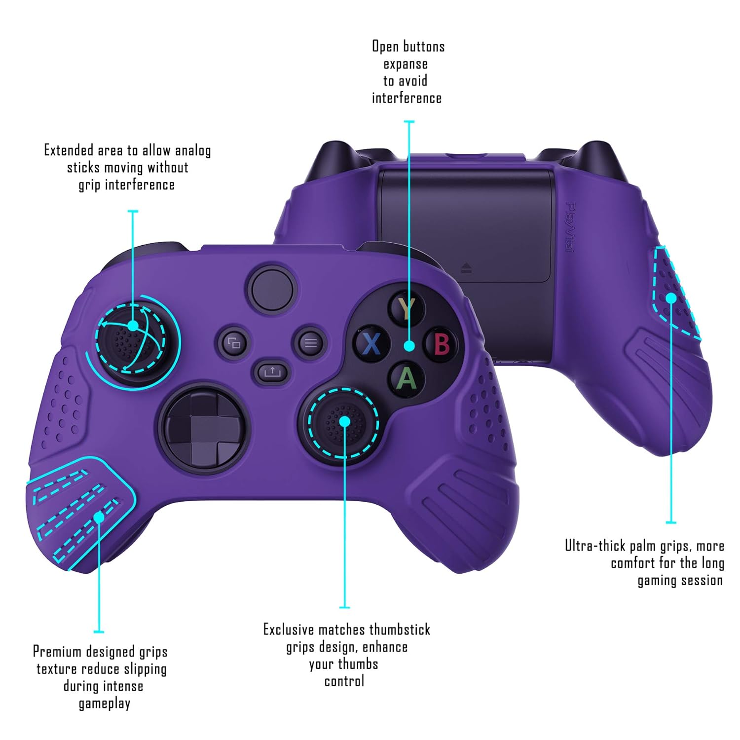 eXtremeRate PlayVital Guardian Edition Purple Ergonomic Soft Anti-slip Controller Silicone Case Cover for Xbox Series X/S, Rubber Protector Skins with Joystick Caps for Xbox Core Wireless Controller - Image 3