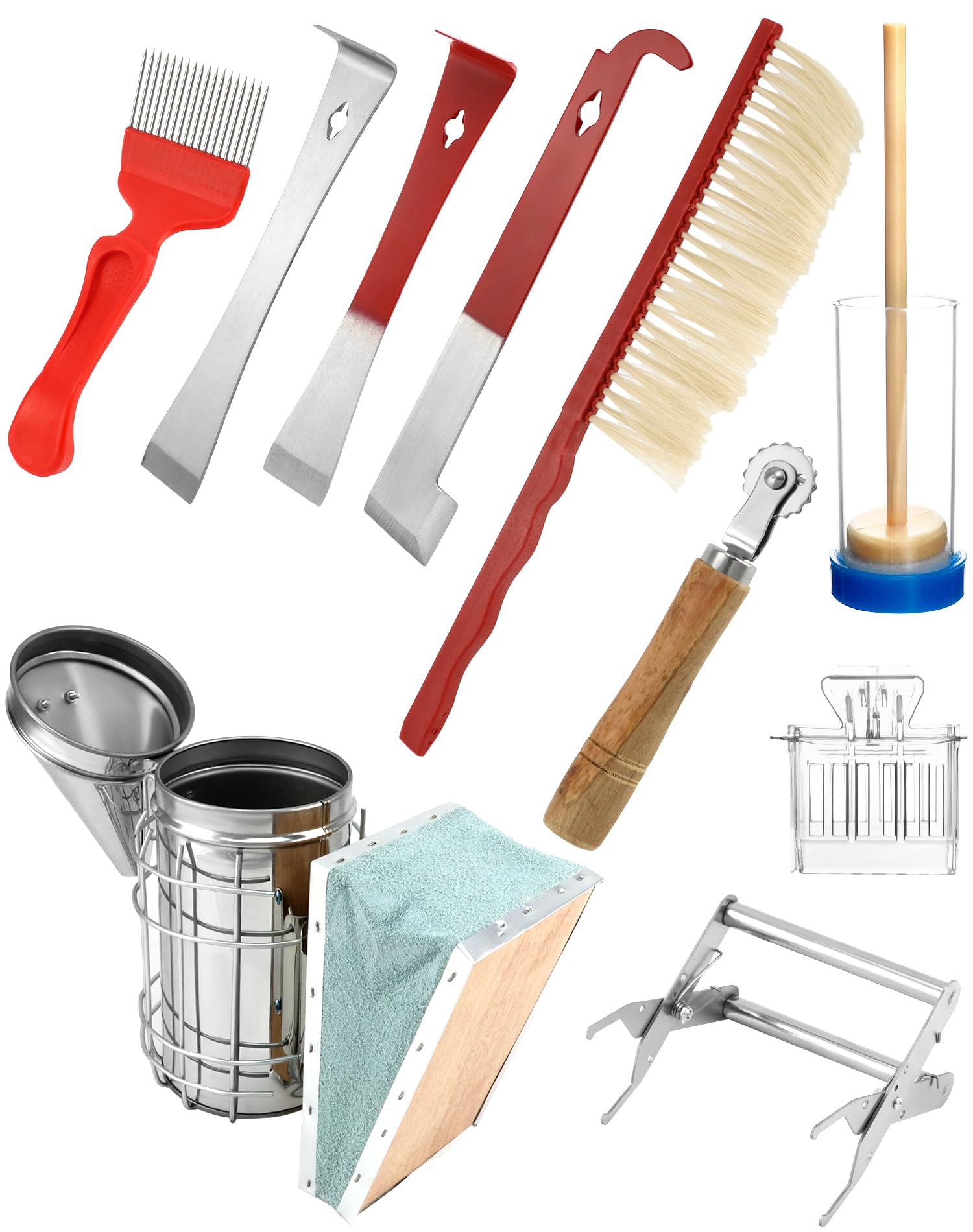 QWORK® 10-częściowy zestaw narzędzi pszczelarskich, sprzęt pszczelarski palacza ula, materiały pszczelarskie