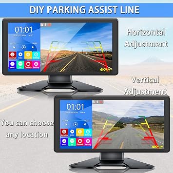 4K RV Reversing Camera System with 10.36’’ Monitor for RV Truck Bus Trailer with Rear Side View 4 Cameras 4 Splits Touch Screen DVR Recording IP69 Waterproof Bluetooth Music Video Playback Avoid Blind