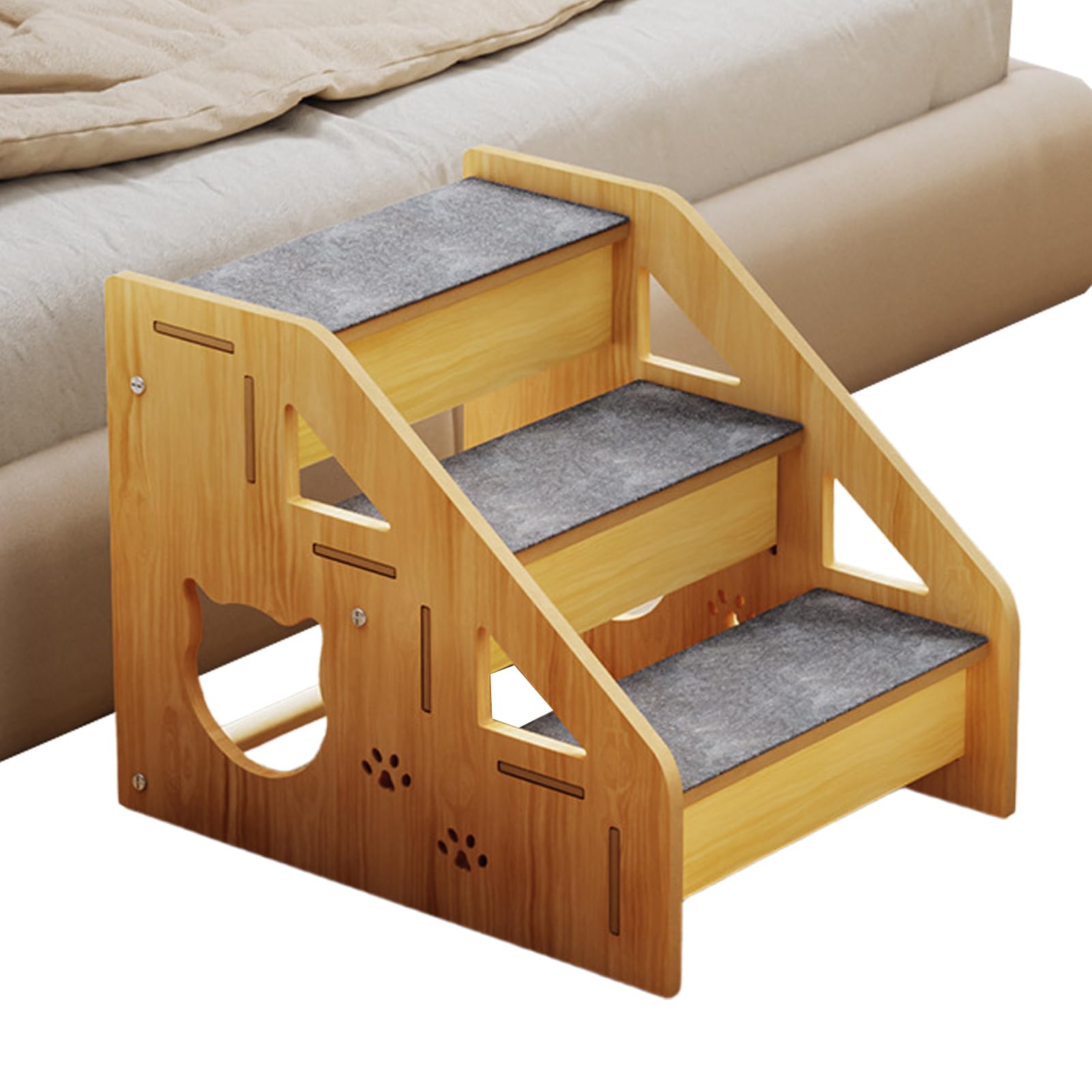 Escalones para Perros Rampa y Escalera de Madera para Mascotas | Escalones de 3 peldaños para cama de perro para Sofá, Cachorro, Gato, Apartamento, Balcón, Terraza, Jardín
