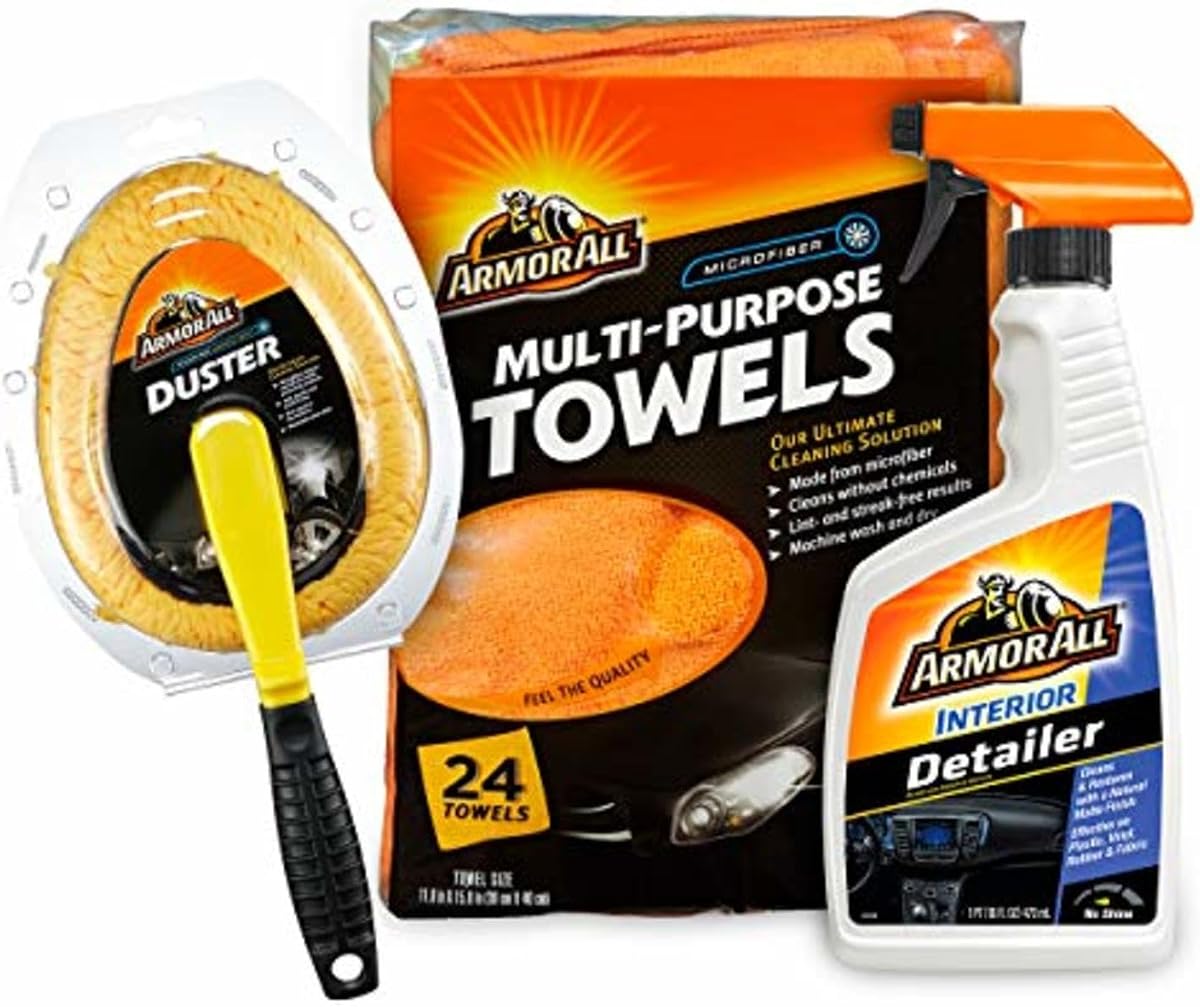 Kit de limpieza interior de coche, spray para detalles de interiores con toallas de microfibra y plumero de microfibra, 16 onzas líquidas (kit de 3 piezas)