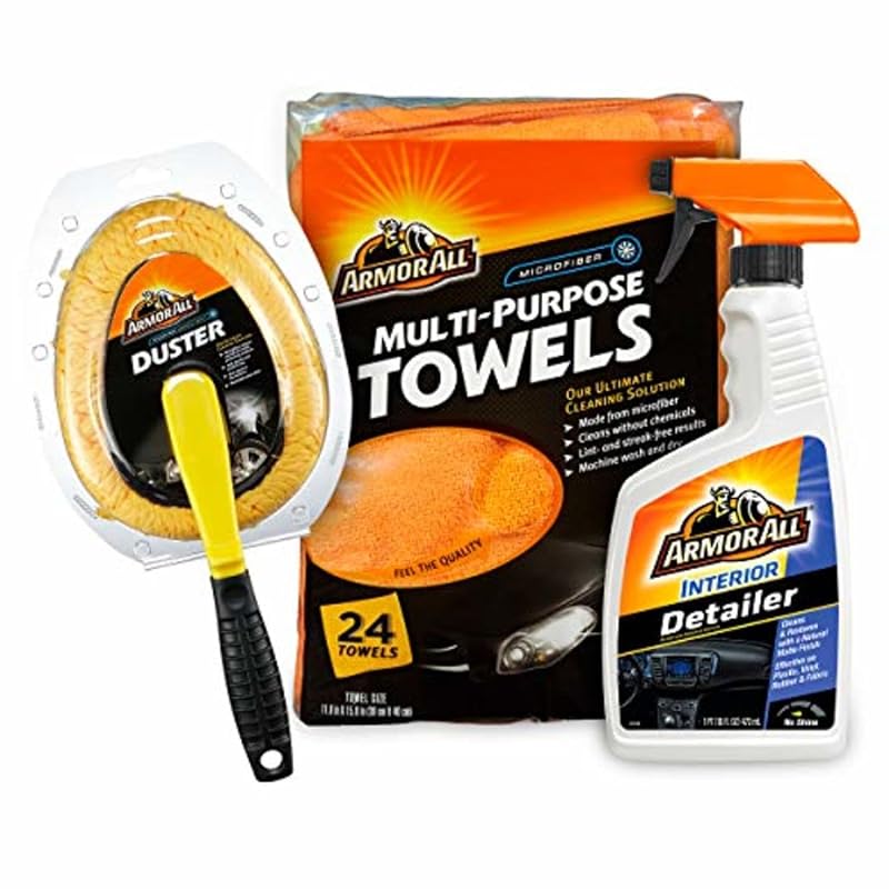 Kit de Limpeza Interna Automotiva Armor All com Spray Detailer, Toalhas de Microfibra e Espanador