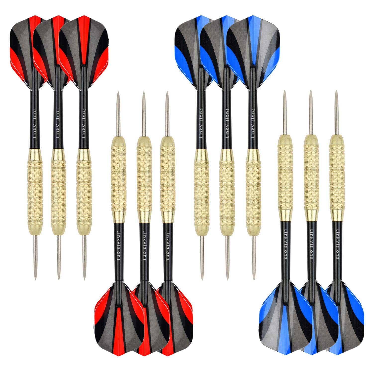 Jeu de fléchettes LinkVisions avec Cible sans Agrafe, 12 fléchettes à Pointe en Acier 18 g, kit de Montage Inclus