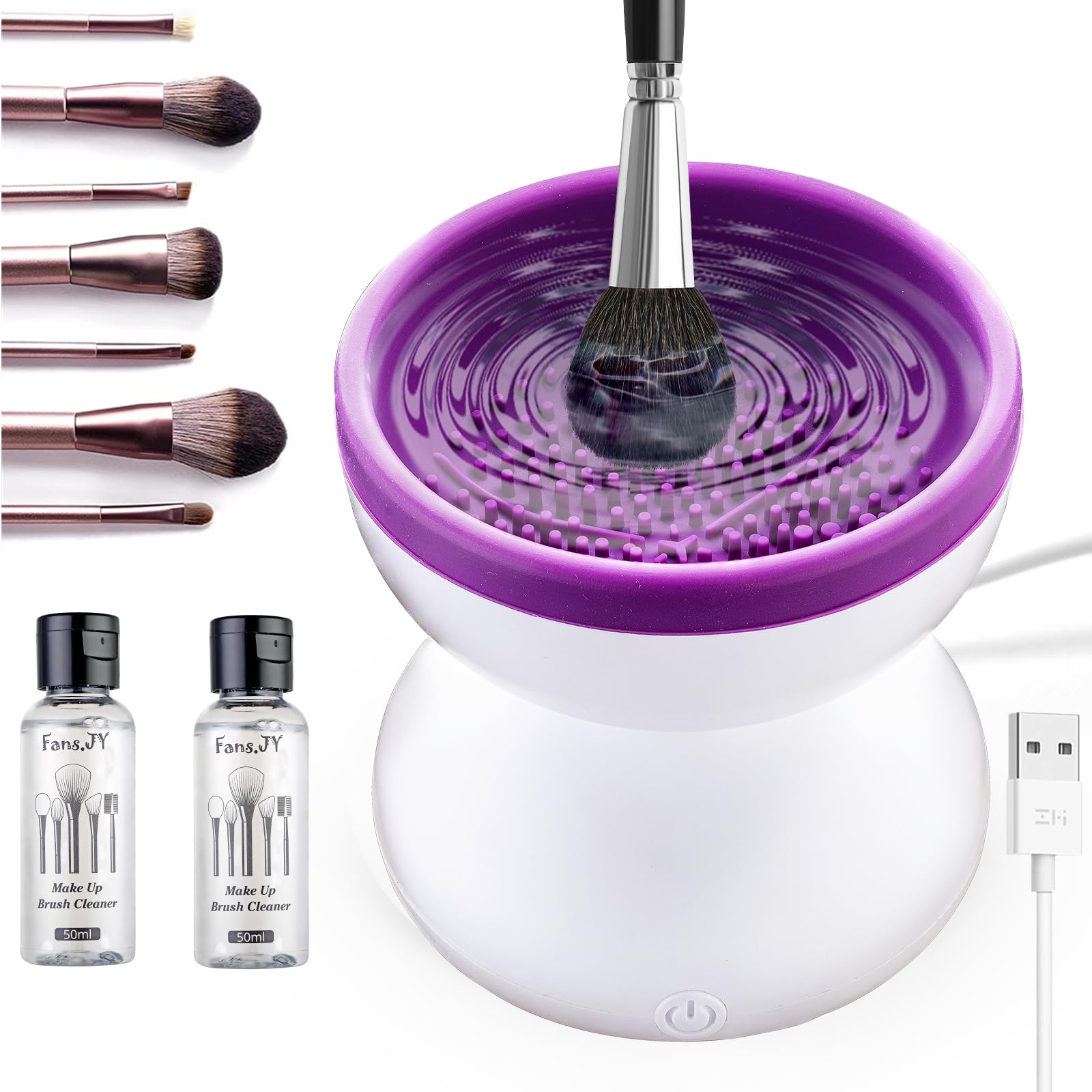 FANS·JY Makeup Brush Cleaner, Makeup Brush Cleaner Machine with 3.5 Fl Oz Make Up Brush Cleaner Cleanser for Makeup Brush, Makeup Sponge, Powder Puff, Mother's Day Gift for Her