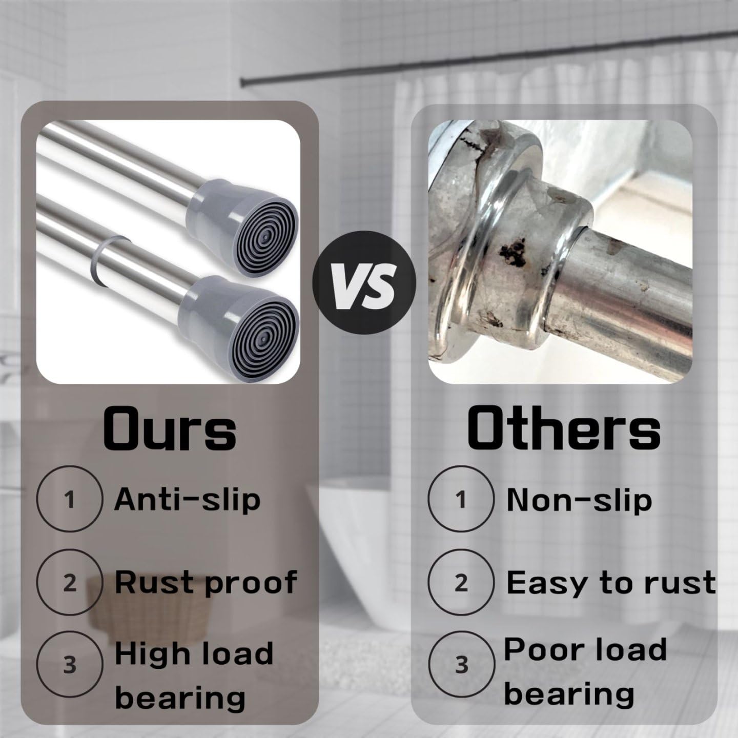 Shower Rail Extendable Telescopic Curtain Pole Tension Rods For Curtains Shower Curtain Pole Extendable No Drill White 46-70Cm - Image 3