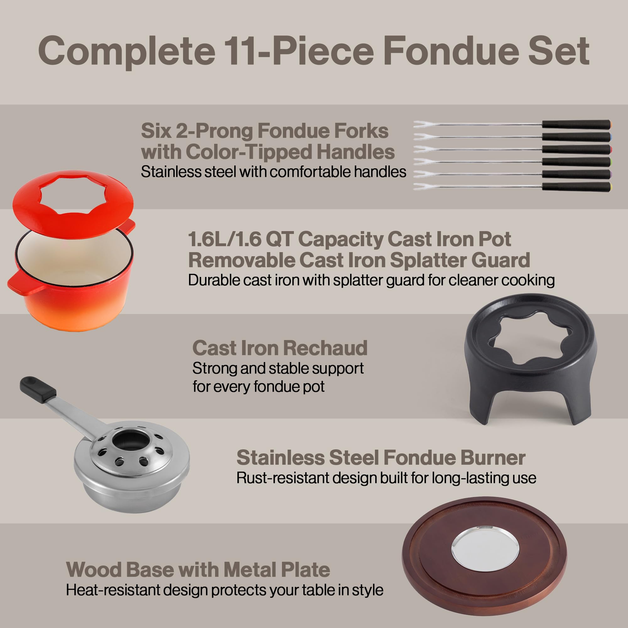 Fondue set oranje 11-delig 1.60 Ltr Swissmar F66695 Sierra