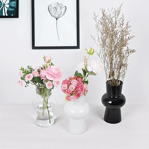 Miniatura 7 de Koythin Jarrones transparentes, jarrón hidropónico de vidrio de 8 pulgadas decorativo para decoración del hogar, moderno jarrón geométrico de vidrio