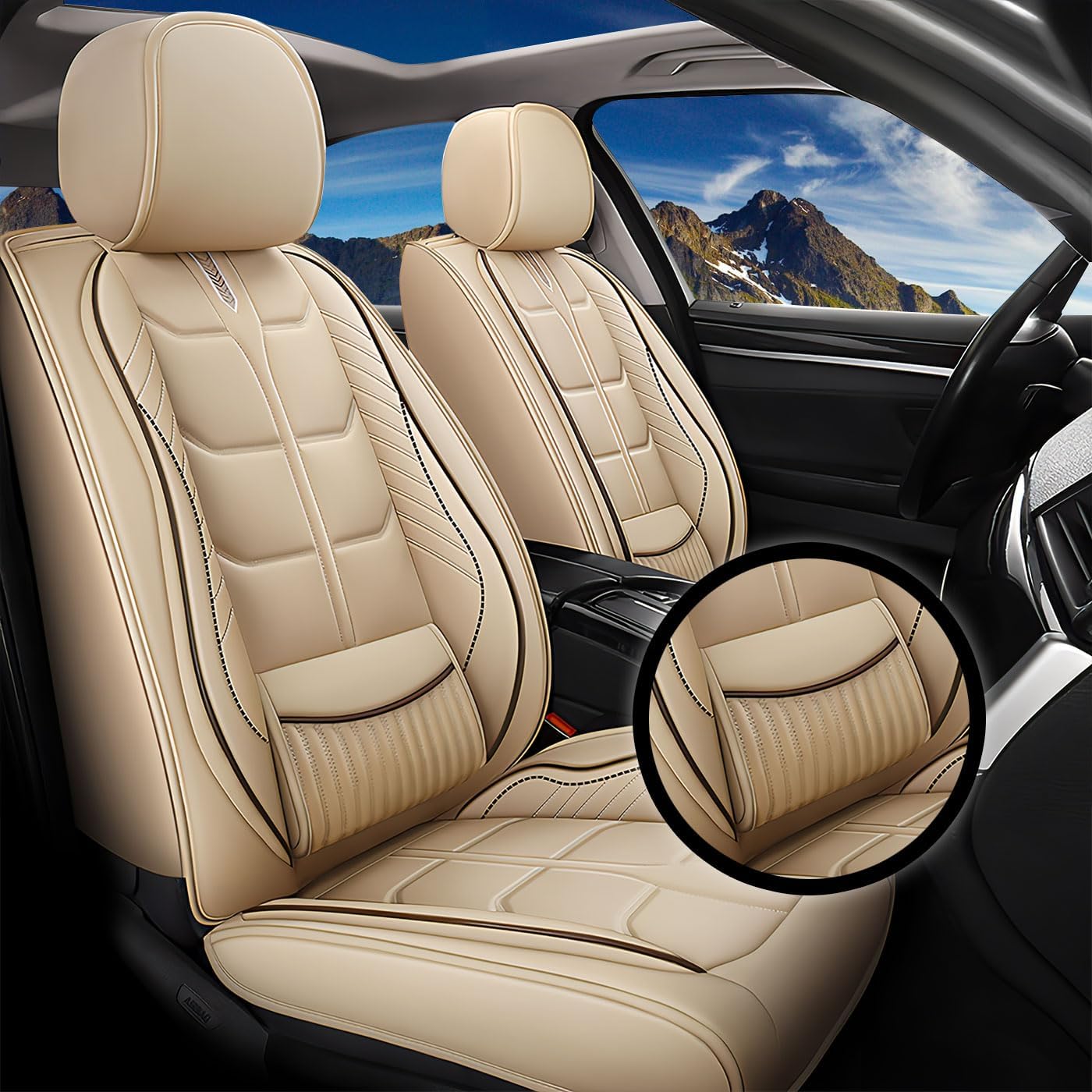 Fit for Toyota Tundra 2000-2026 Seat Covers, Custom Fit Full Set Seat Covers, Waterproof Leather with Quilted Design (5 Sets, Beige)