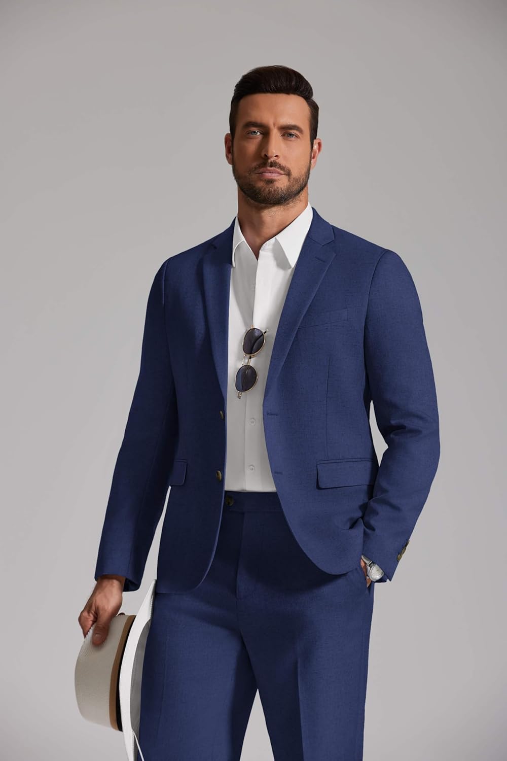 COOFANDY Men's Linen Suits 2 Piece Regular Fit Suits Set Casual Lightweight Blazer Jacket and Pants for Summer Wedding