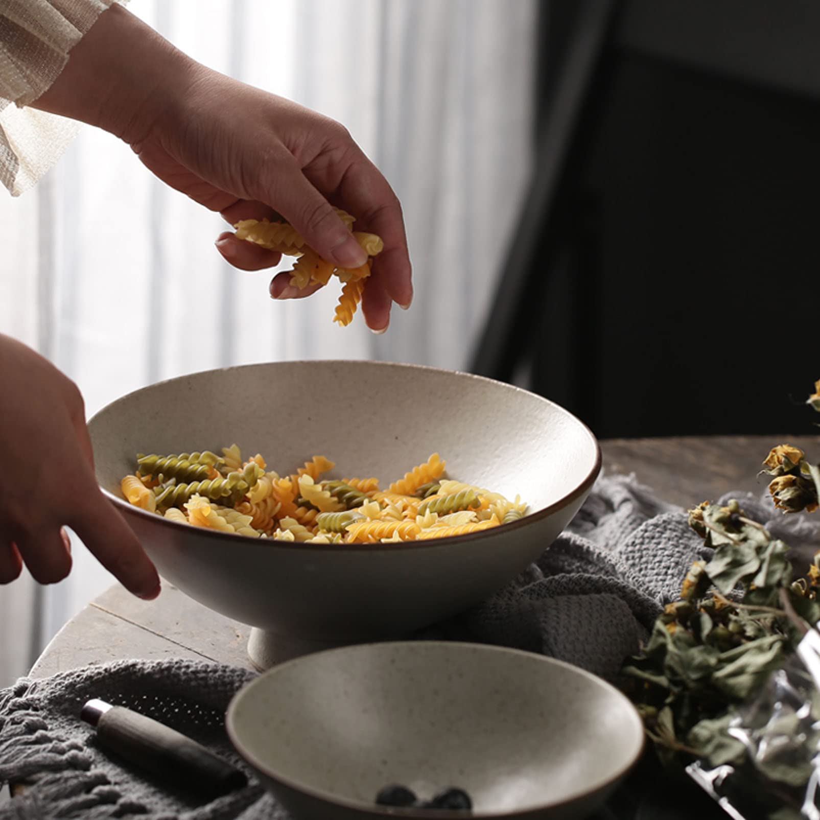 Cuencos de sopa de tazón de ensalada, tazón de fideos redondos apilables grande, tazón de pasta de porcelana fina blanca - Cuencos de cerámica de microondas de gran capacidad - porcelana resistente