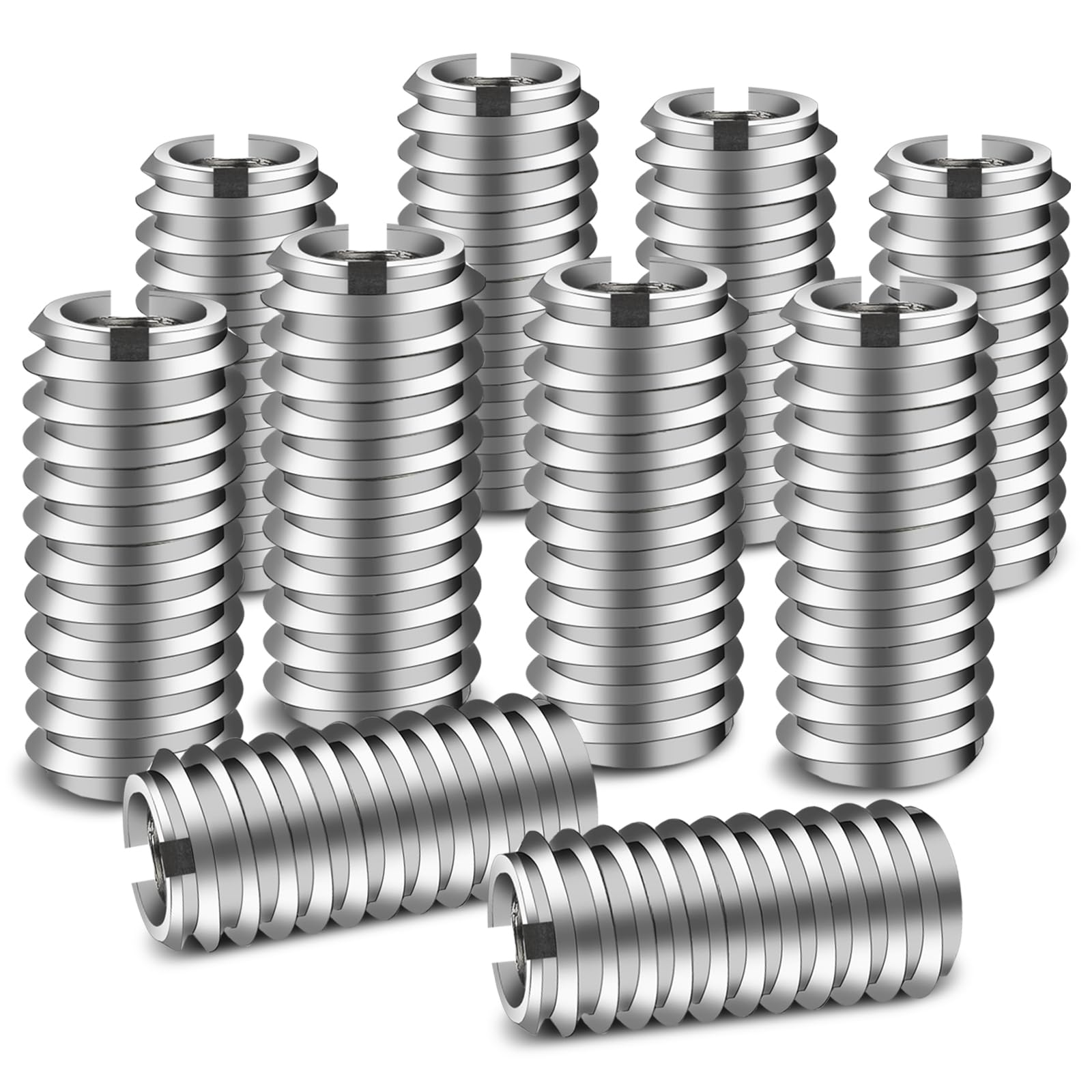 SHBAOCH 10 Stück GewindehüLse, 15mm M6 auf M4 Edelstahl GewindeeinsäTze Adapter Gewindereparatursatz, Metall Gewindebuchsen für Automobilen Dampfturbinen Mechanischen
