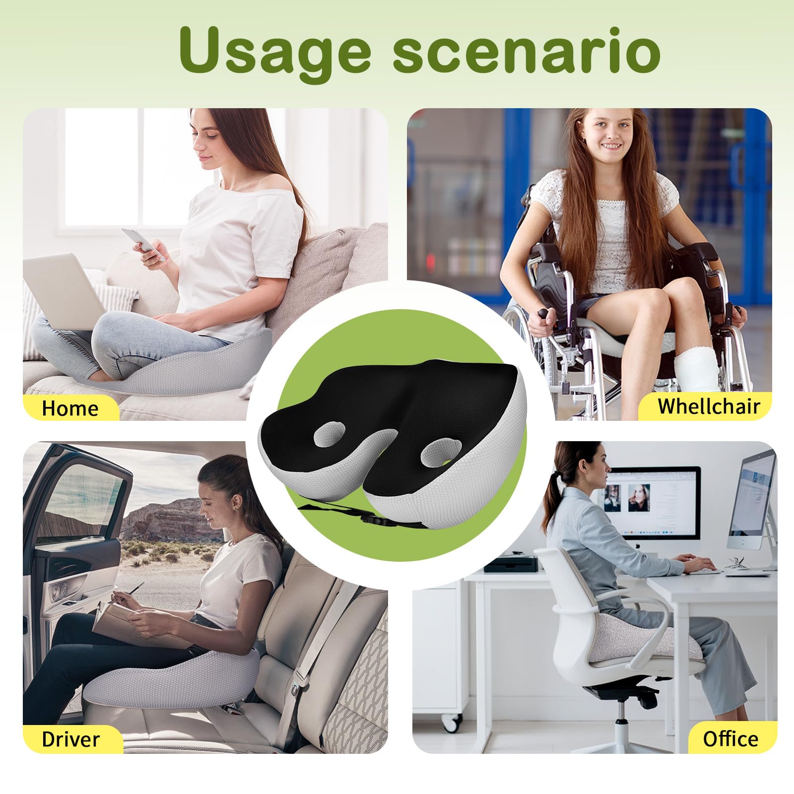 Coussin de Siège Ergonomique en Mousse à Mémoire,Coussin Chaise Bureau Voiture,Soulage Le Coccyx et la Sciatique,Antidérapant,Housse Lavable,Soutien Hanche & Dos