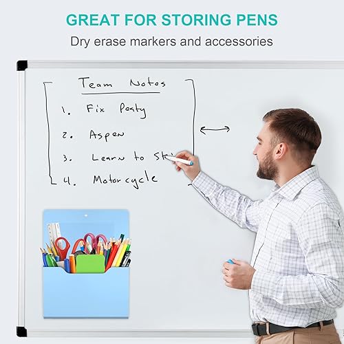 Miniatura 7 de Organizador magnético para archivos de pared, 6 soportes magnéticos para papel, organizador de bolsillo magnético de gran tamaño, soporte magnético