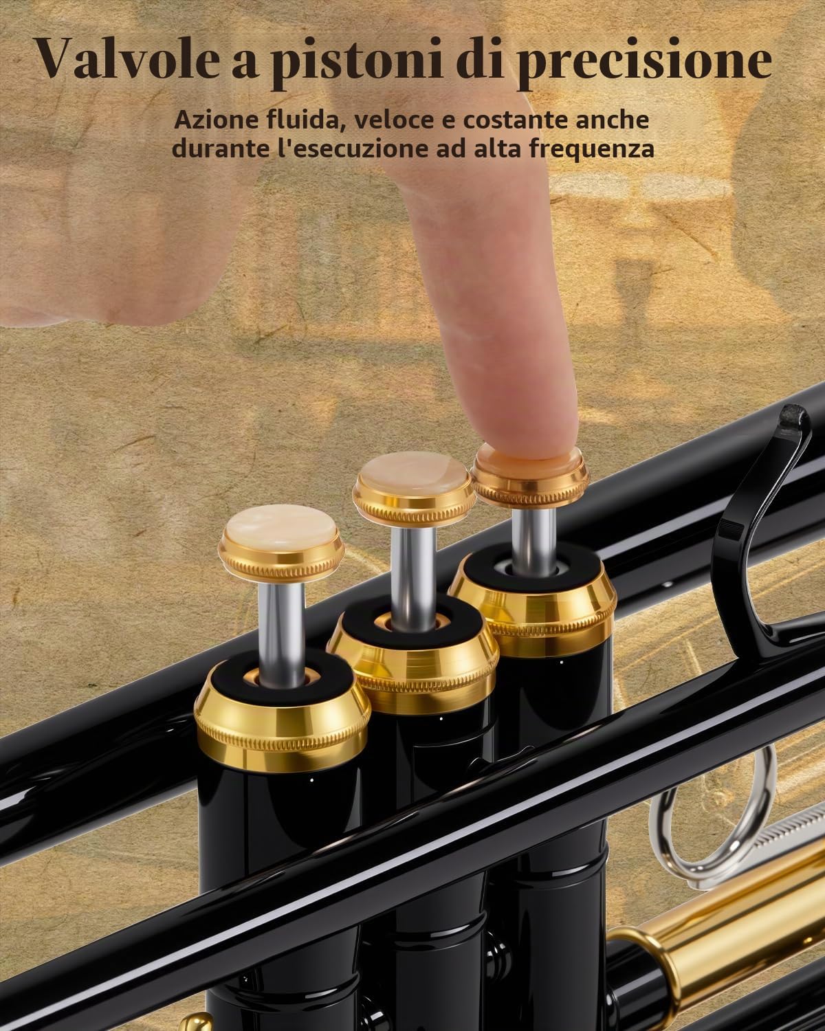 STRICH Set di tromba standard in Sib per principianti, tromba per studenti in ottone con custodia rigida, kit di pulizia, bocchini 7C e 3C, guanti, STR-130B Nero e dorato
