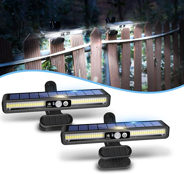 sunlight encounter Clip On Solar Motion Lights Outdoor Waterproof, 2 Pack Fence Lights Outside with 36 LEDs, 6000K, Portable Solar Powered Security Light for Fence Garage Camping