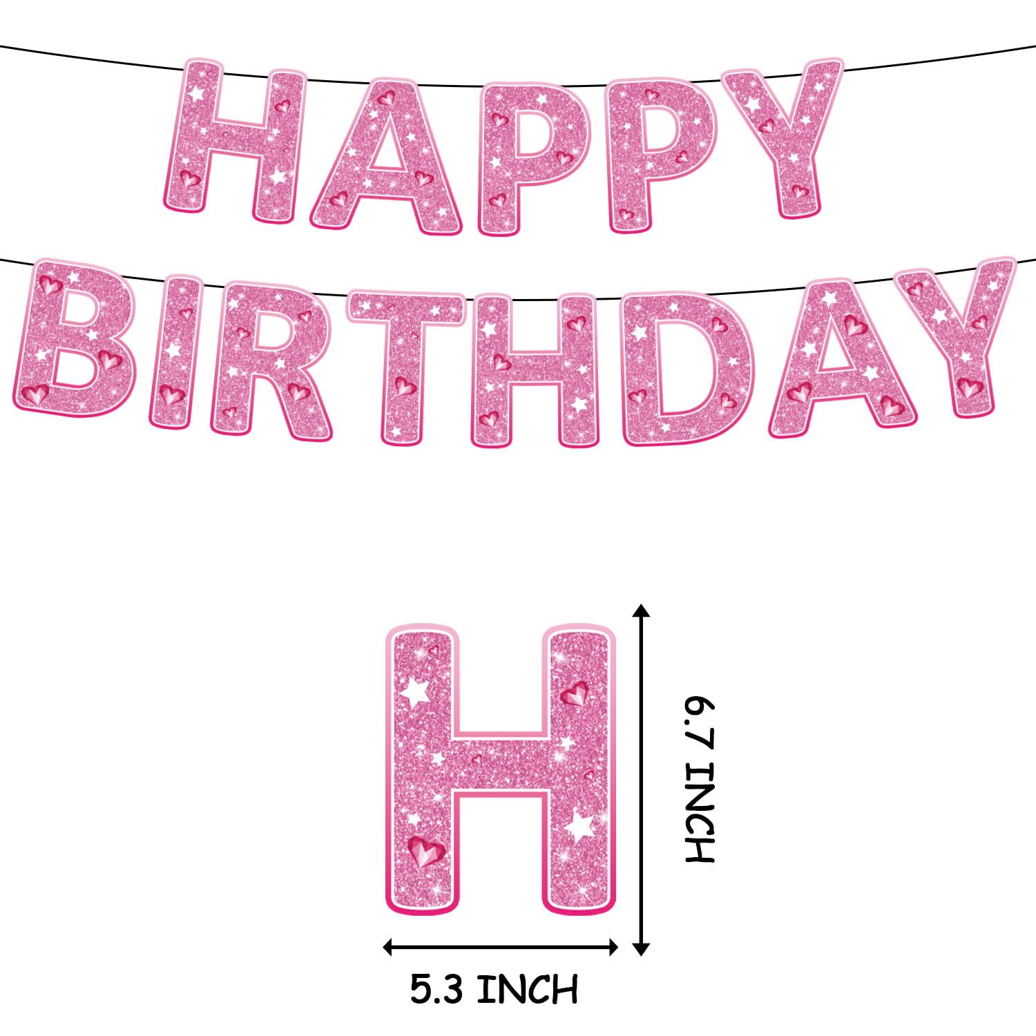 Glitzer Geburtstag Banner 'Happy Birthday' – Rosa Wimpelkette Für Jungen, Mädchen, Frauen, Männer
