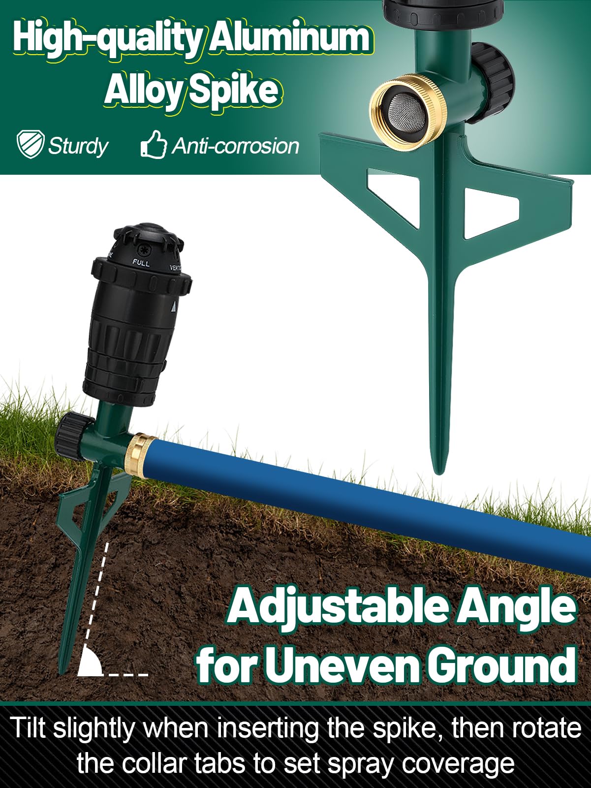 Irrigatori regolabili per cortile, robusti picchetti in lega di alluminio e 5 modalità di spruzzo, sistema di irrigazione efficiente per giardini di medie dimensioni e terreni irregolari, confezione