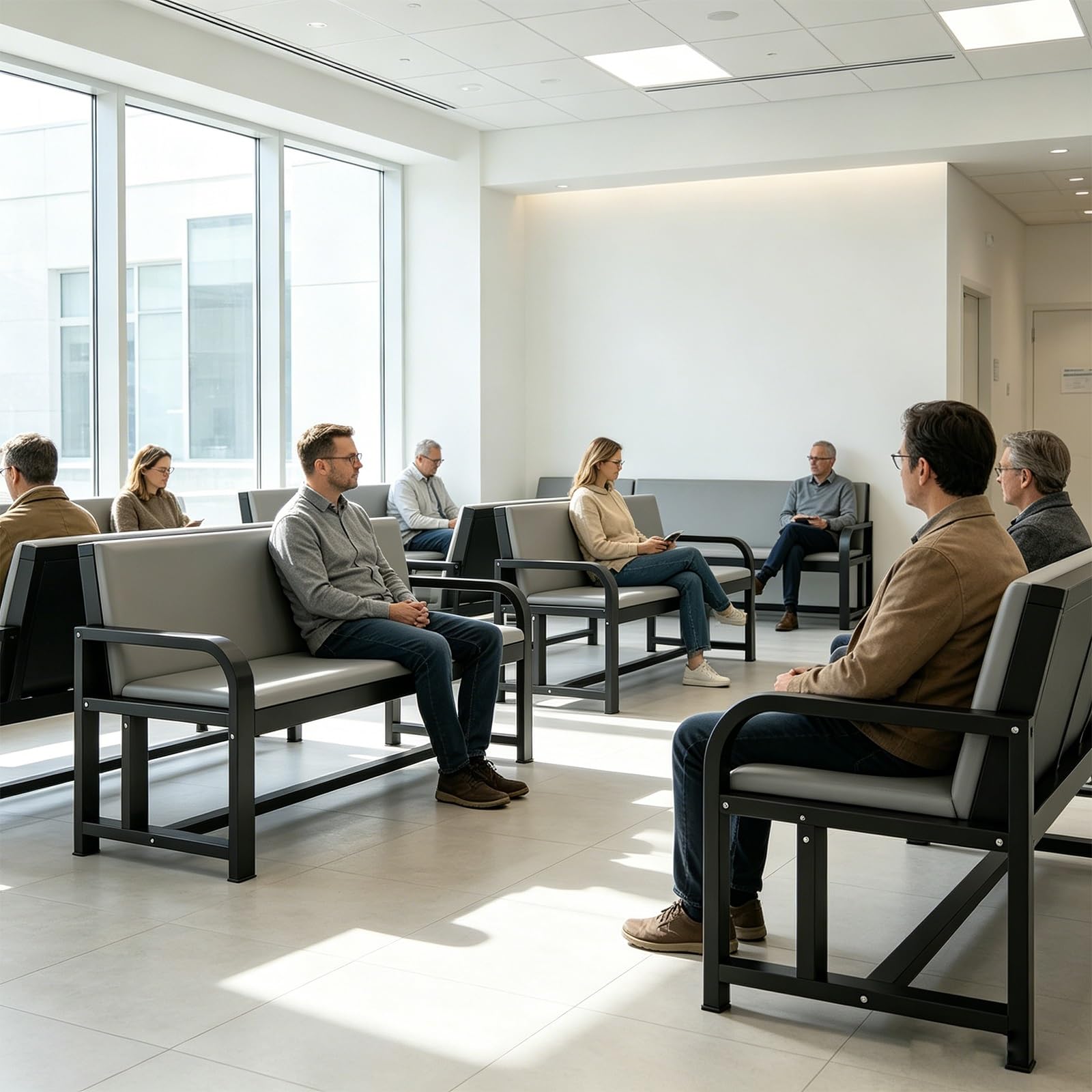 Wartebank 3-Sitzer Sitzbank mit Rückenlehne Stahlrahmen 300 kg Verstellbare Rückenlehne für Krankenhaus Wartezimmer(100cm/39in)