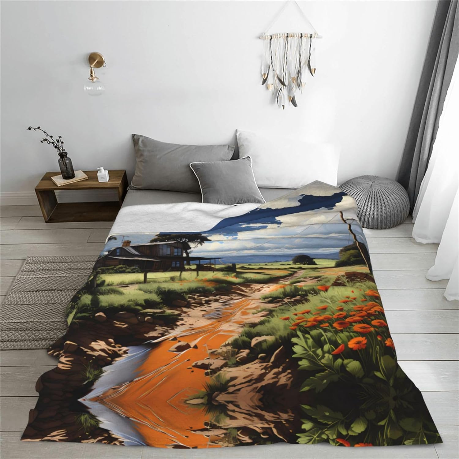 Decorative Children's Blanket (50 * 40 inches), Idyllic Scenery Flannel Gift Blanket, Sofa Bed Living Room Camping Travel Blanket,