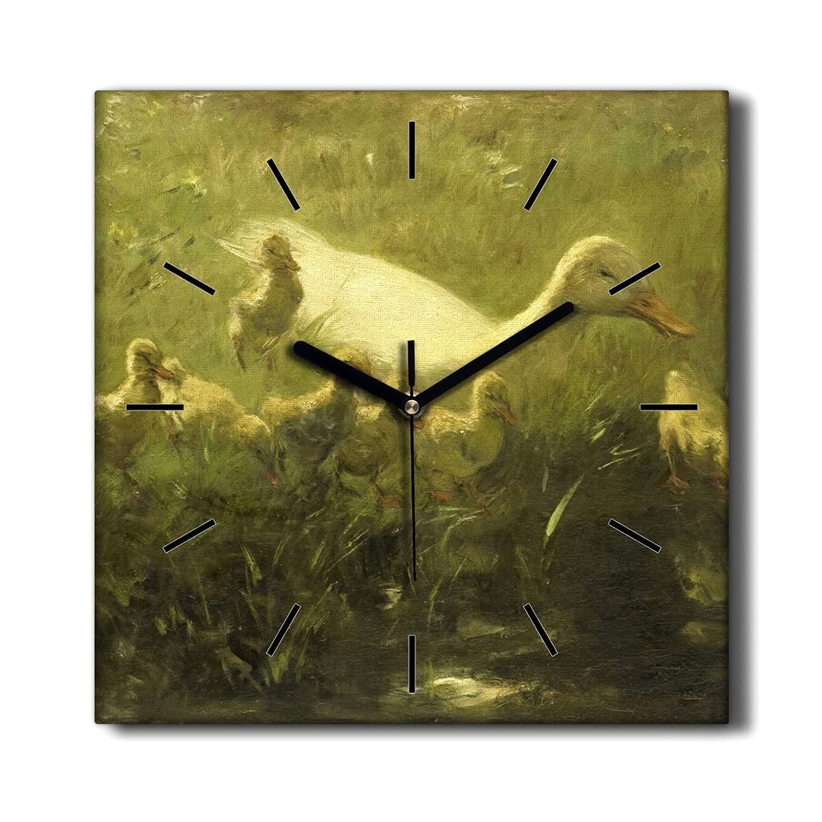 Horloge sur Toile Animaux Canard Herbe Impression Haute Définition Salon 30x30