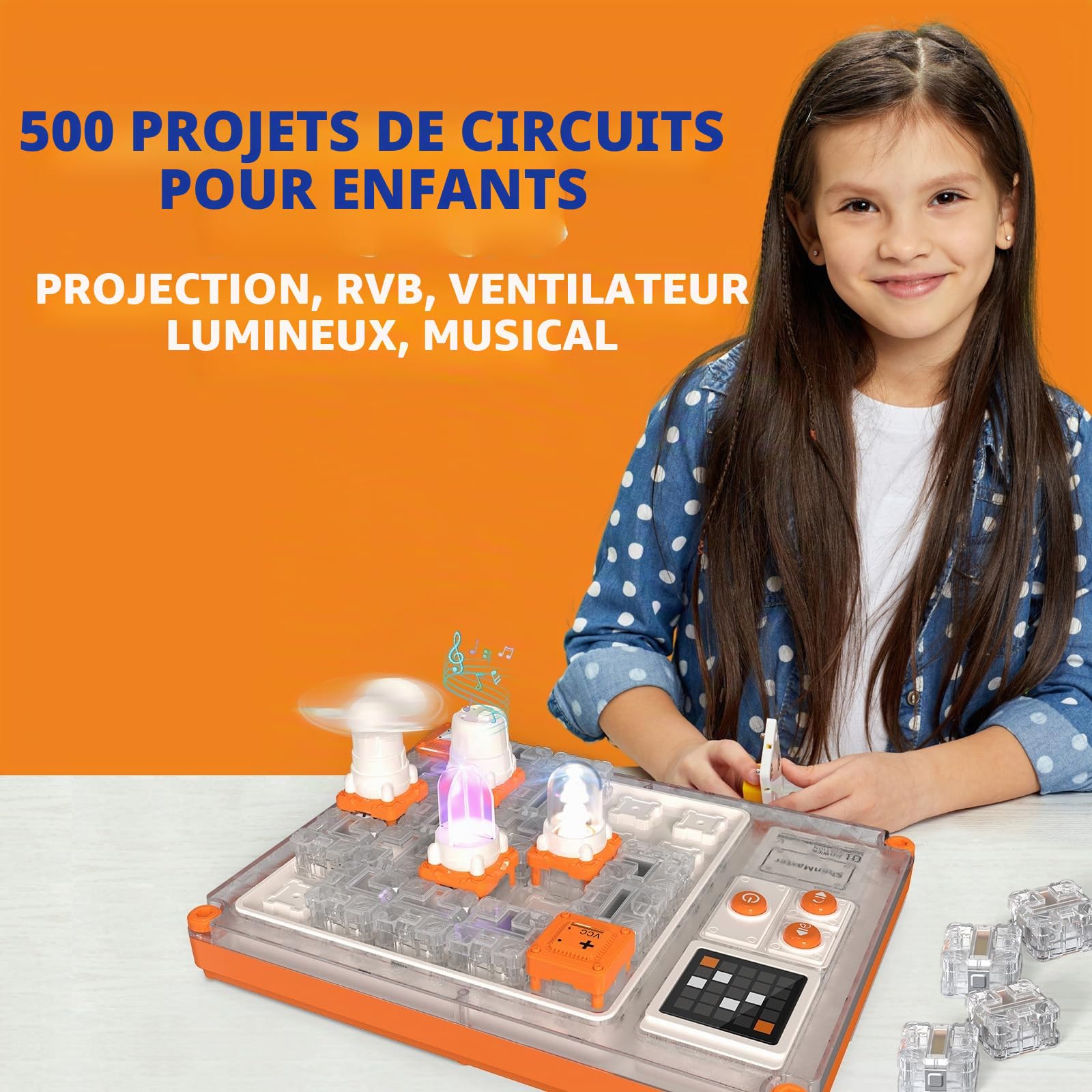 Kit d'apprentissage électronique STEM à partir de 3 ans, édition avec plus de 500 circuits, affichage LED et modules rechargeables | Entraînement logique, kit d'expérimentation de physique, basse