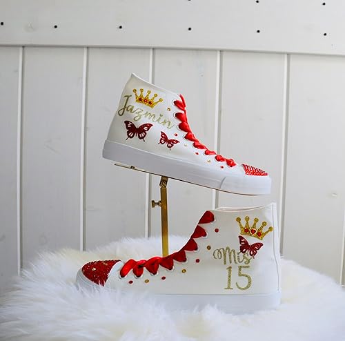 Miniatura 3 de Quinceanera Shoes- Birthday personalized Shoes - Zapatillas de quince - Red - Silver Custom Shoes 15th Party (9)