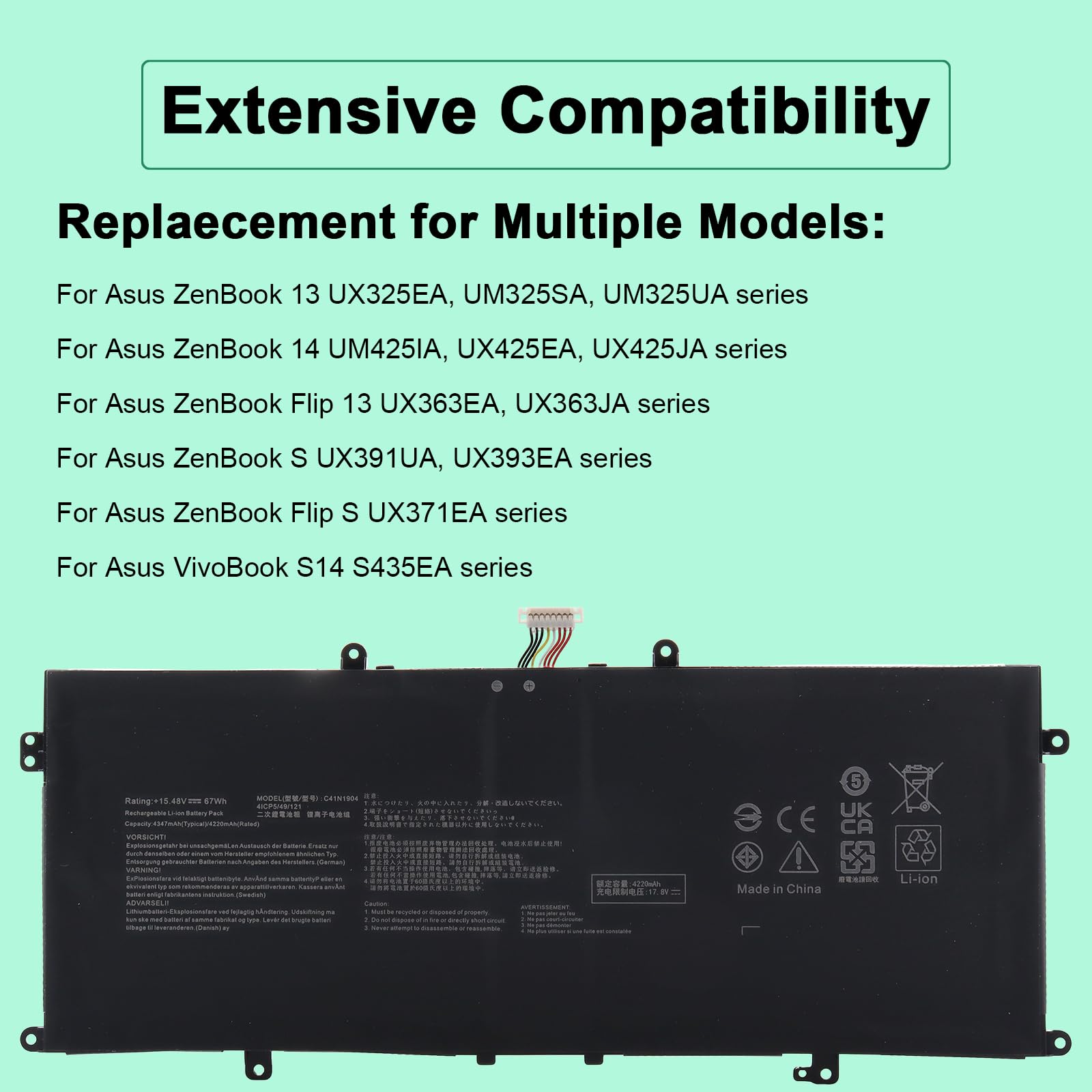 Batteria compatibile con ASUS Zenbook 13 OLED UX325EA-KG221T 15.4V 49Wh
