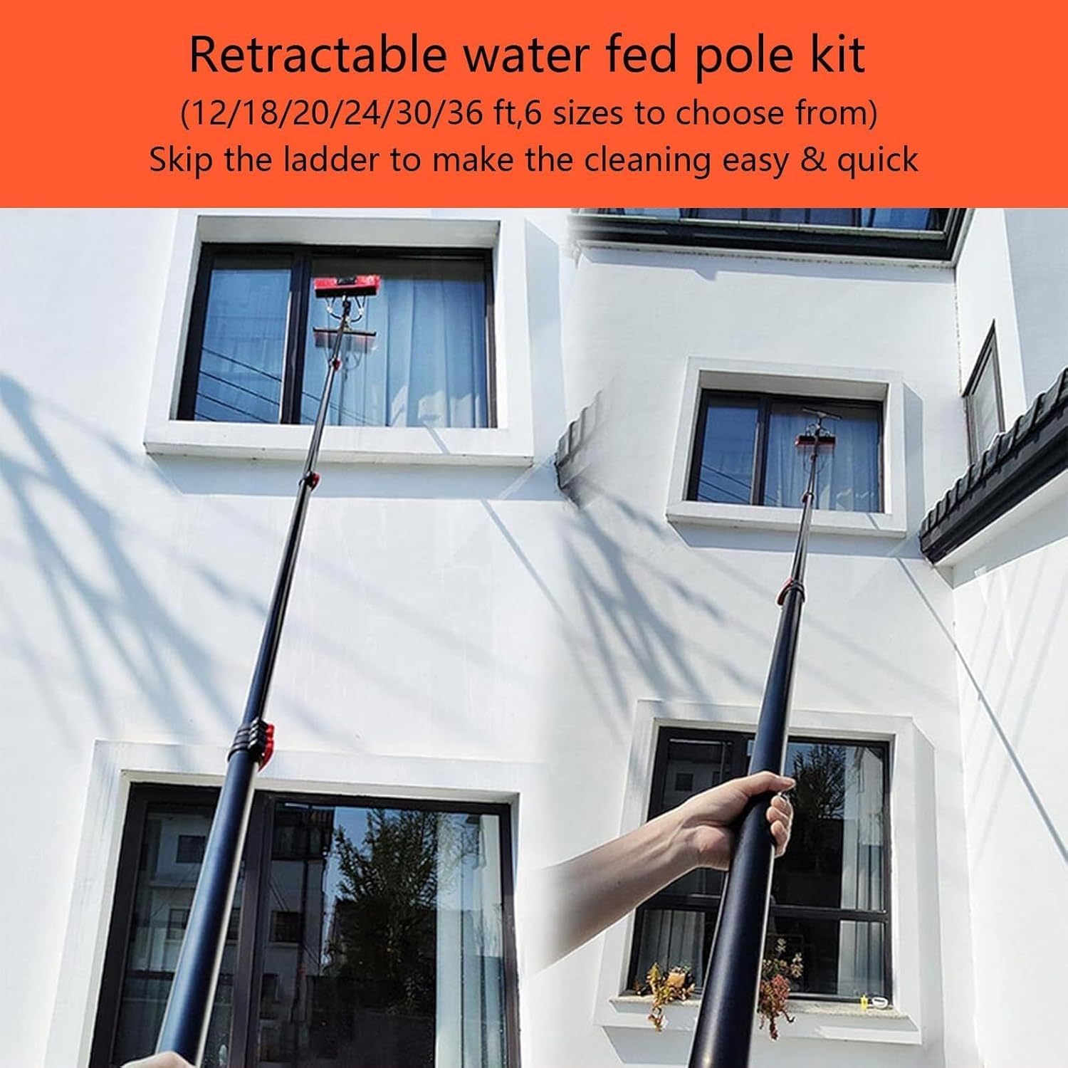 Telescoping Solar Panel Cleaning Kit - 12ft Water Fed Rod & Brush for Home/Commercial Window Glass Cleaning - Efficient Washing Tool Solution for Solar Panels & Windows
