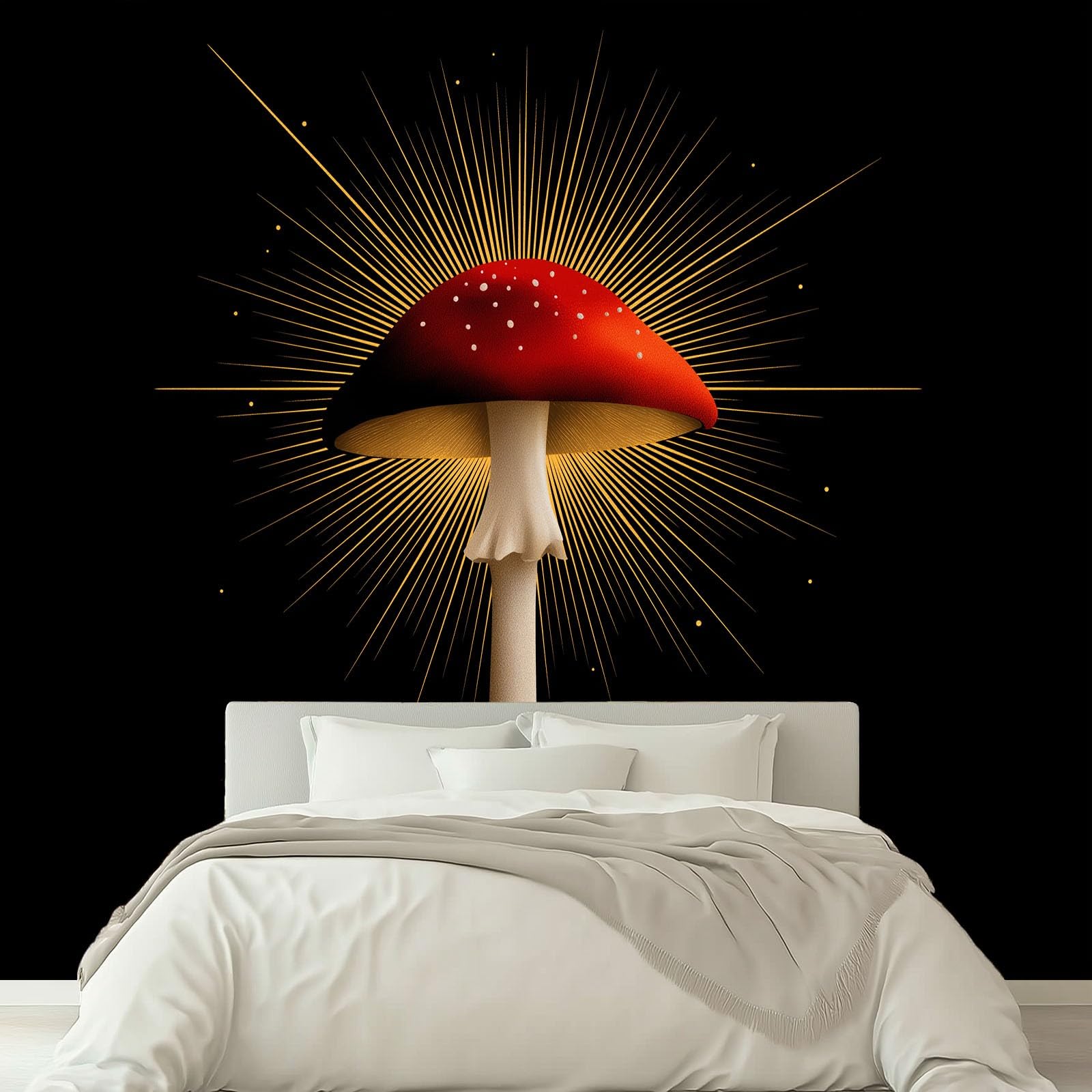 Generico Tapeta z efektem 3D elegancka czerwona roślina grzybowa, czarna dekoracyjna tapeta panoramiczna - do salonu przedpokoju biura 350 x 256 cm (szer. x wys.)