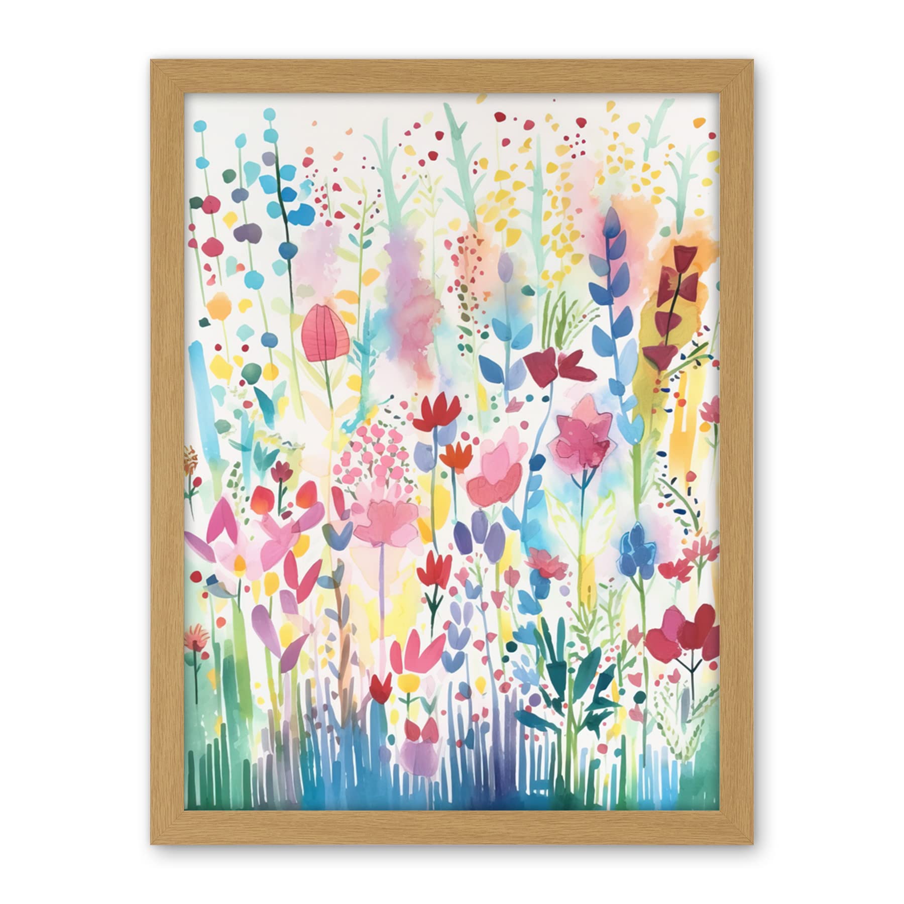 Artery8 Soft Pastel Wildflower Floral Folk Art Artwork Framed Wall Art Print 18X24 Inch