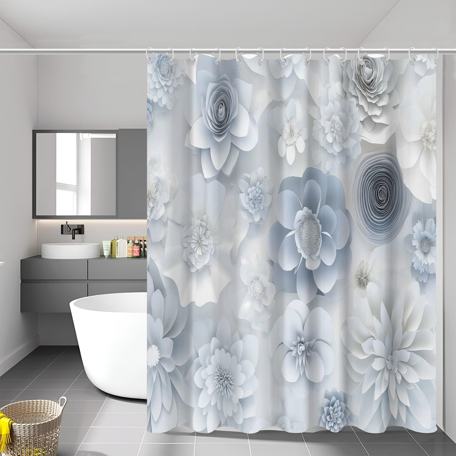Rideau de douche fleurs en papier anti éclaboussures pour grand bain