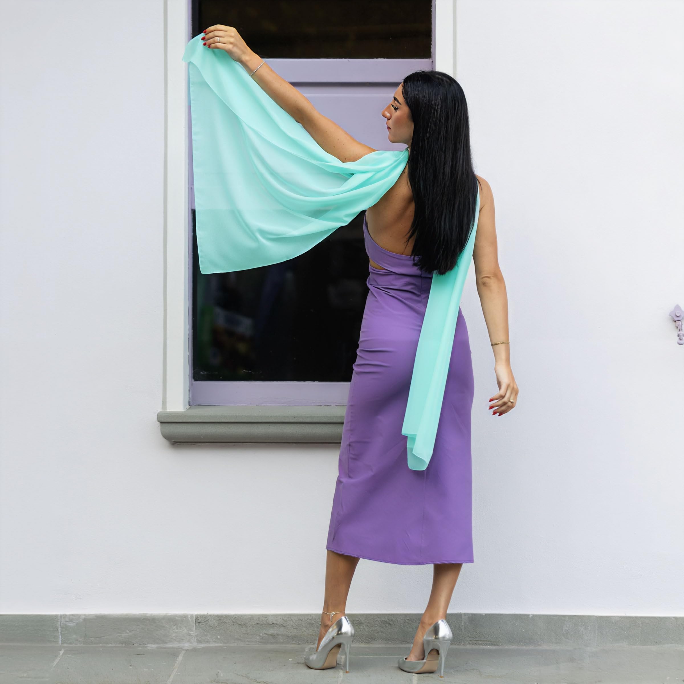 Estolas de mujer para bodas Made in Italy, chal elegante para vestido de fiesta, pashmina de verano 200x80 en chiffon