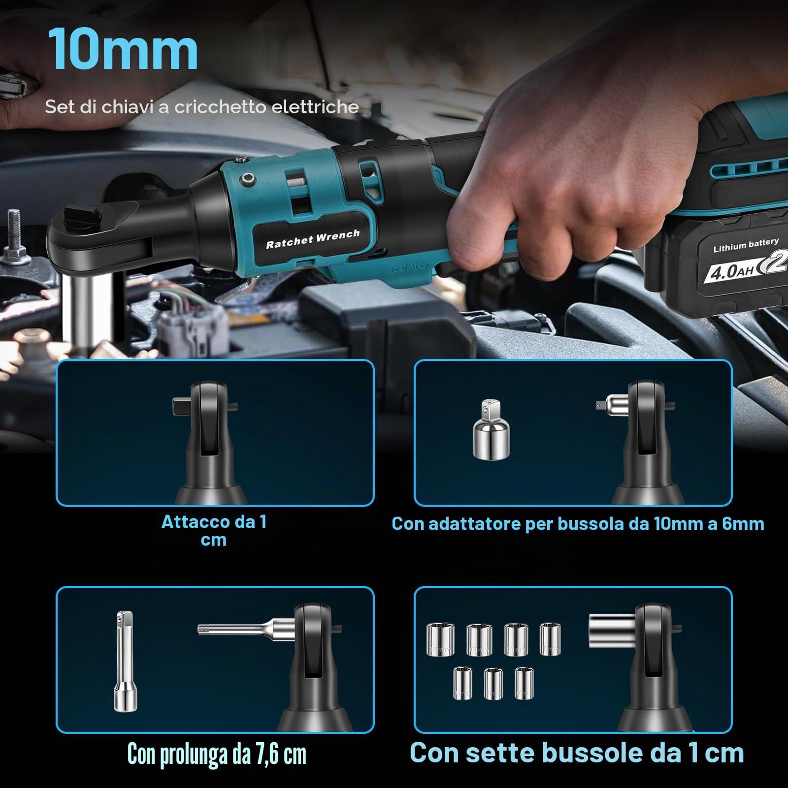 Yofuly Chiave a Cricchetto Compatibile con Batterie Makita 18V, 2 * 4000mAh Batterie Avvitatore Elettrico Set di Chiavi da 3/8" 60 N.m, 320 giri/min per Riparazioni Domestiche e Officina