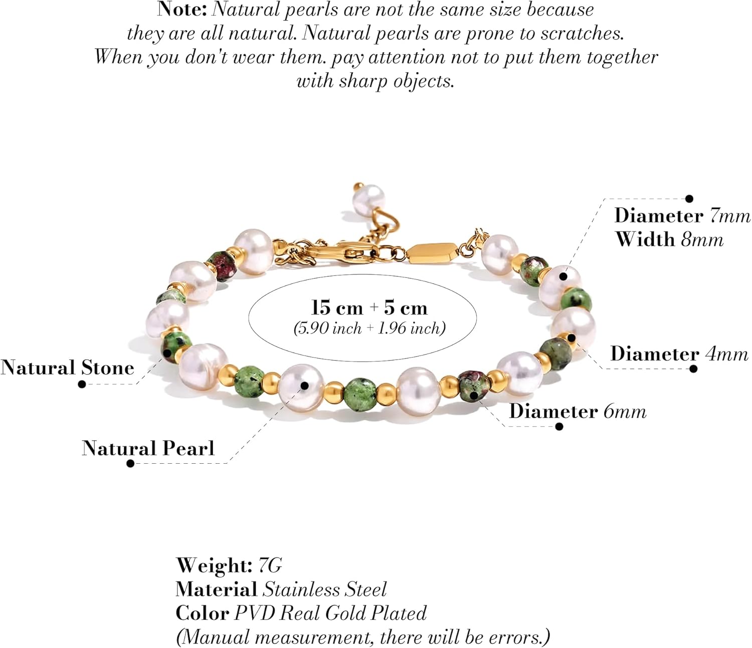 Natural Stone and Freshwater Pearl Bracelet – 18K Plated gold Jewelry for Women, Plated Gold Beaded Bracelets for Women, Perfect for Trendy and Timeless Women’s Jewelry Collections - Image 2